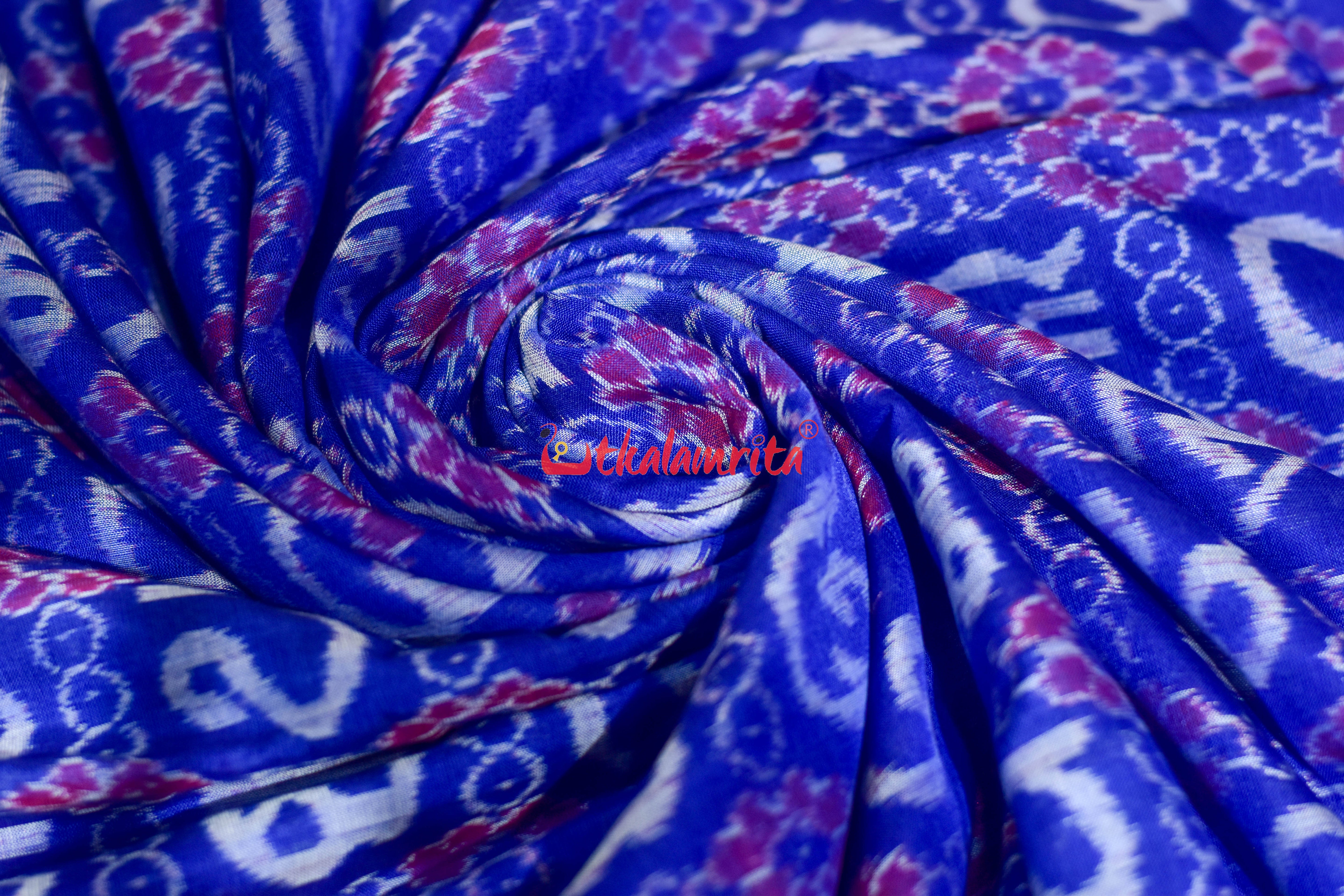 Blue Flower Kothi Odia Alphabet Sambalpuri Cotton (Fabric)