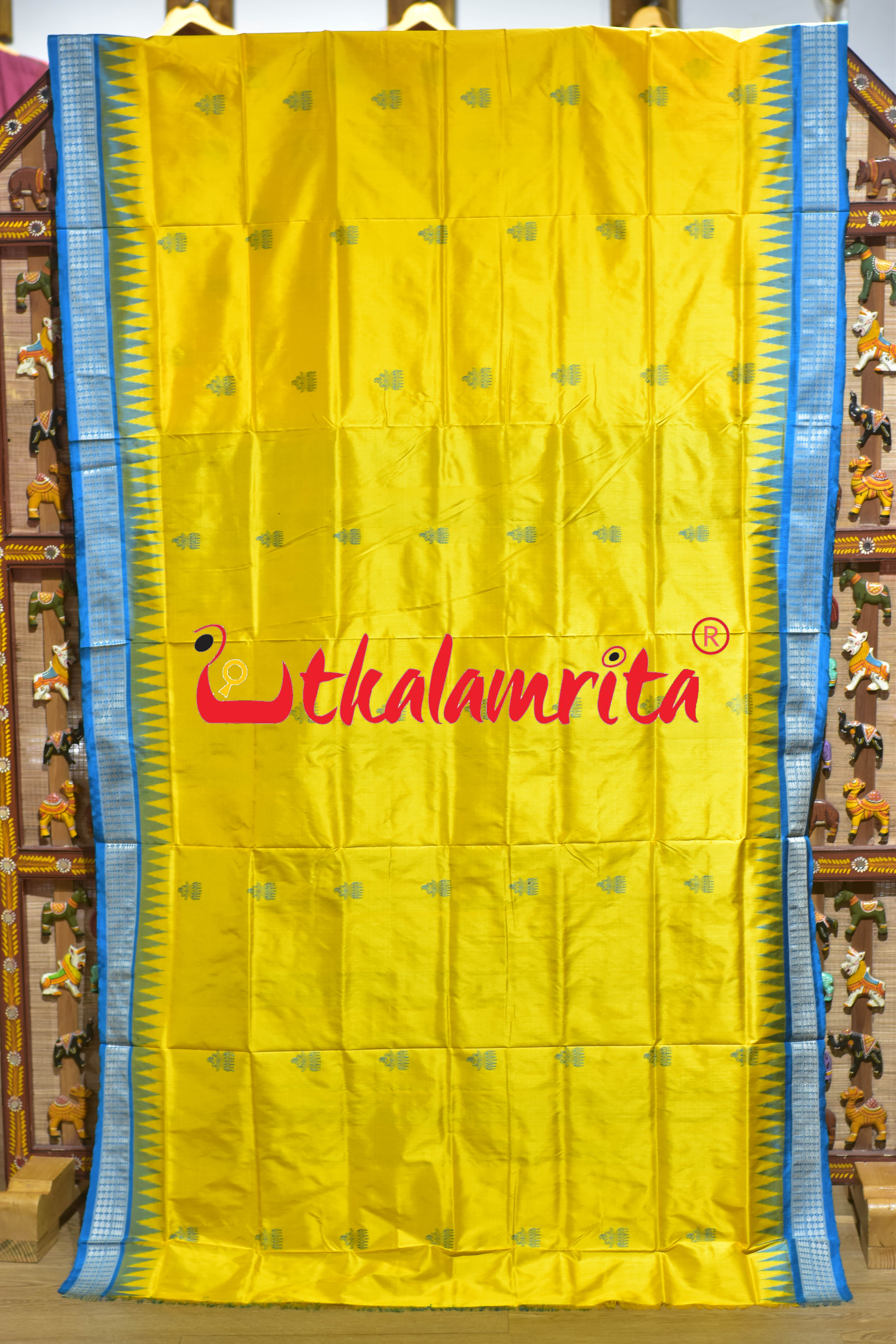 Yellow Copper Sulphate Jhumka Bomkai Silk Saree