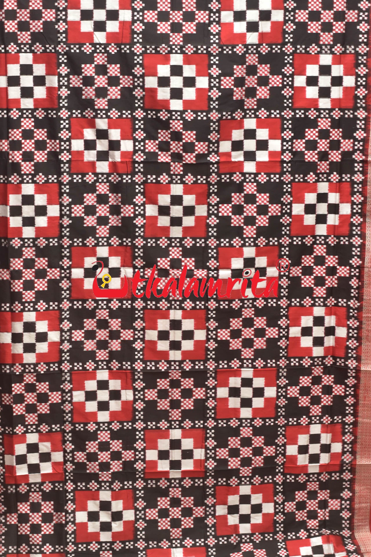 Black Big Small Pasapali Sambalpuri Silk Saree