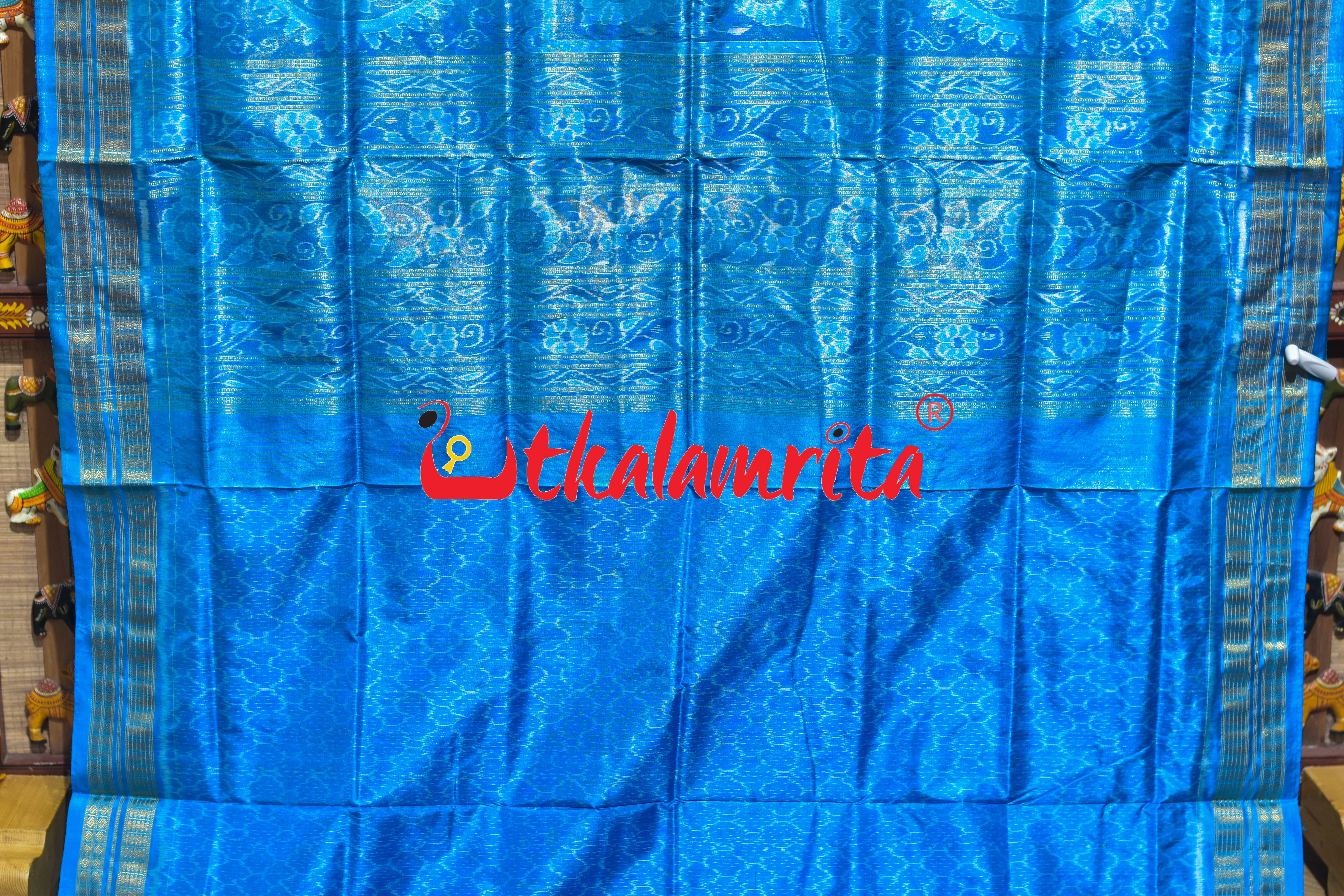 Black Blue Round Tribal Half Tissue Sambalpuri Silk Saree