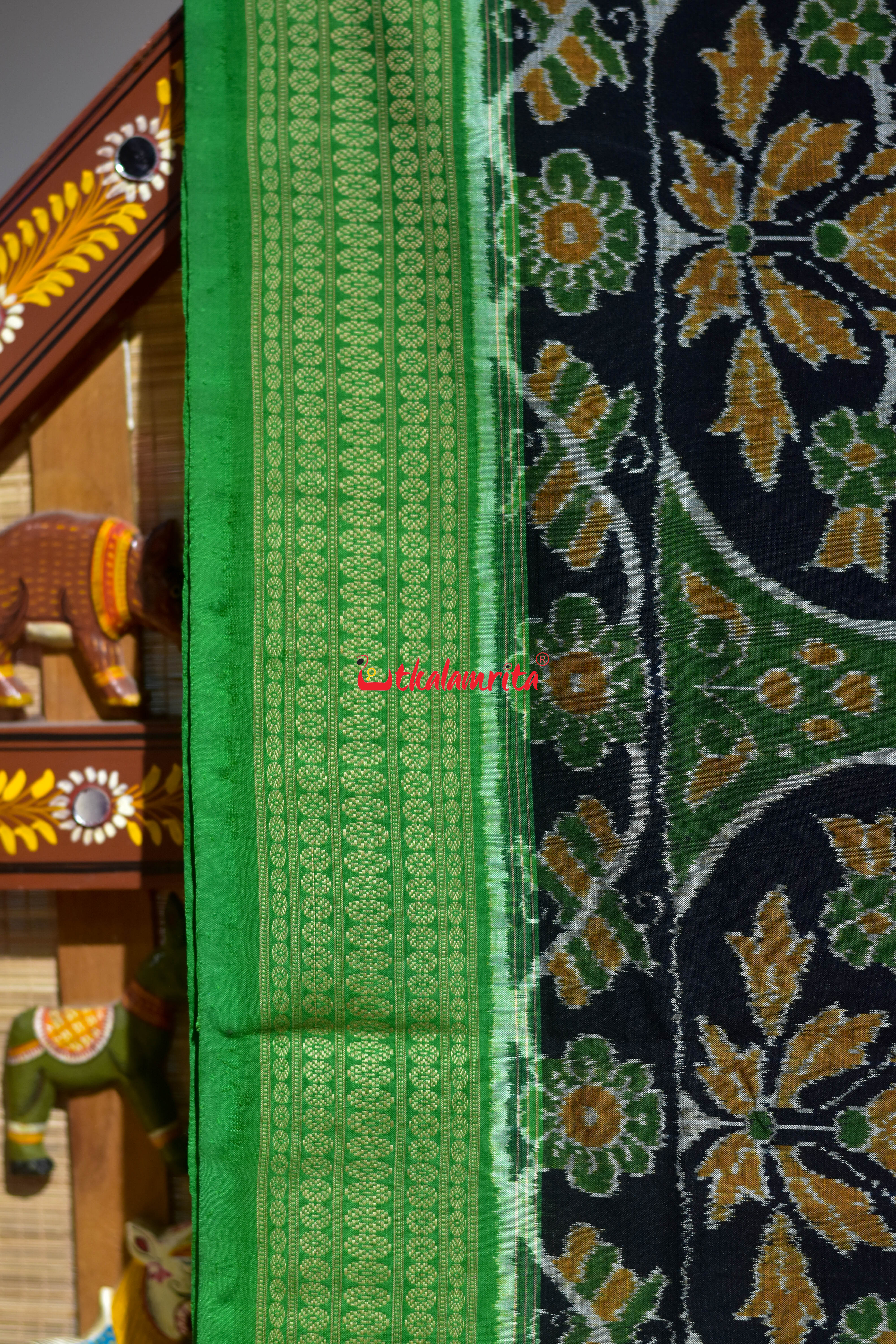 Black Green Chadhei Bana Sambalpuri Cotton Saree