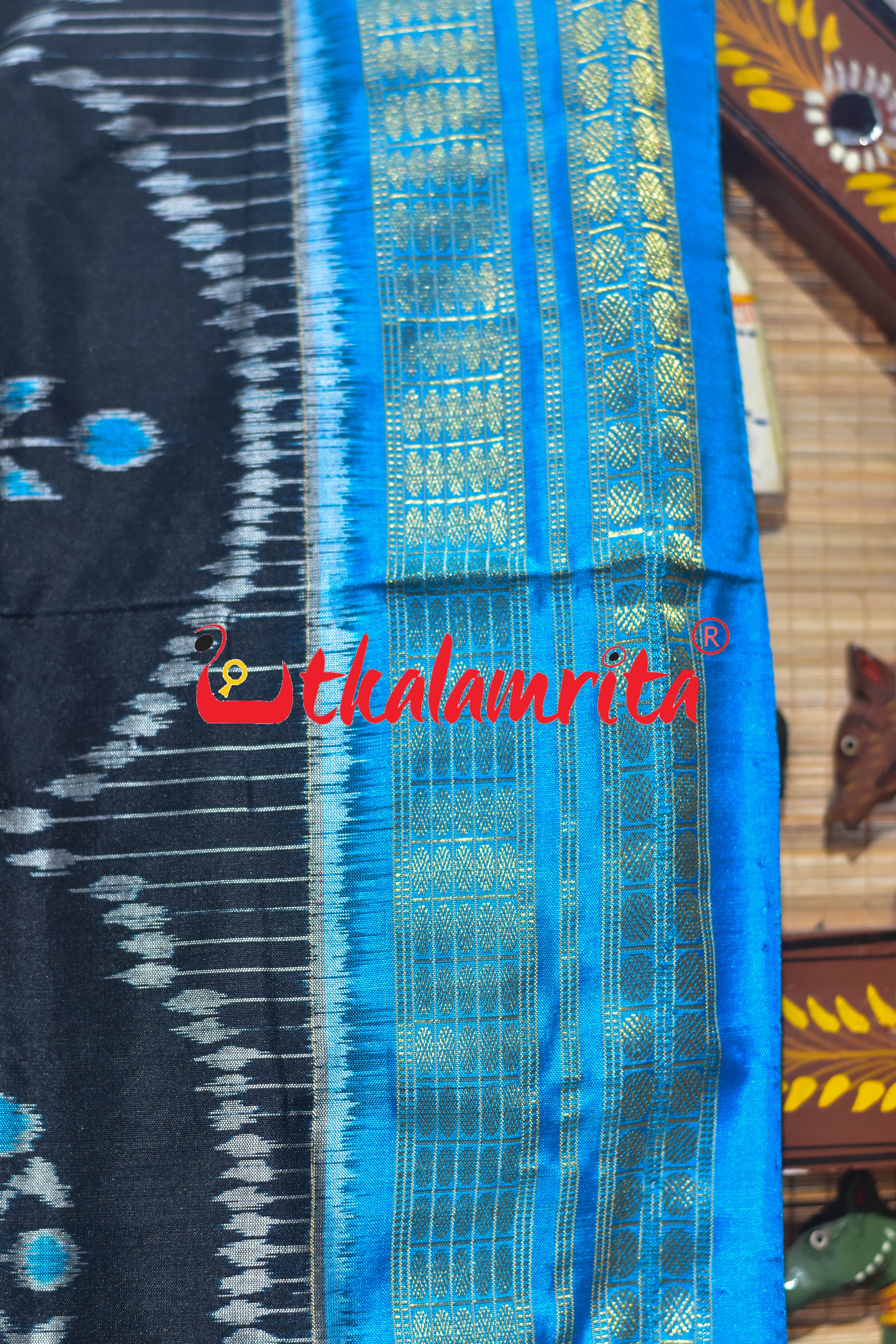 Black Blue Round Tribal Half Tissue Sambalpuri Silk Saree