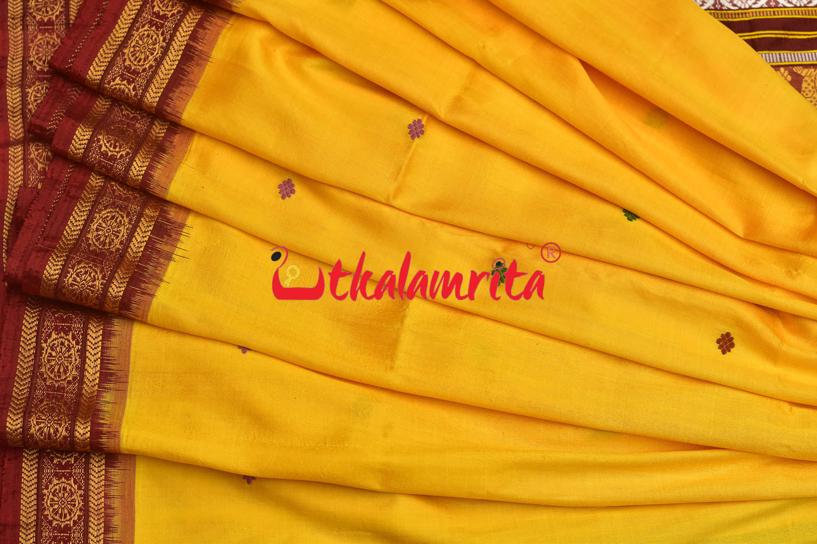 Haldi Pata With Chakra Border Khandua Silk Saree