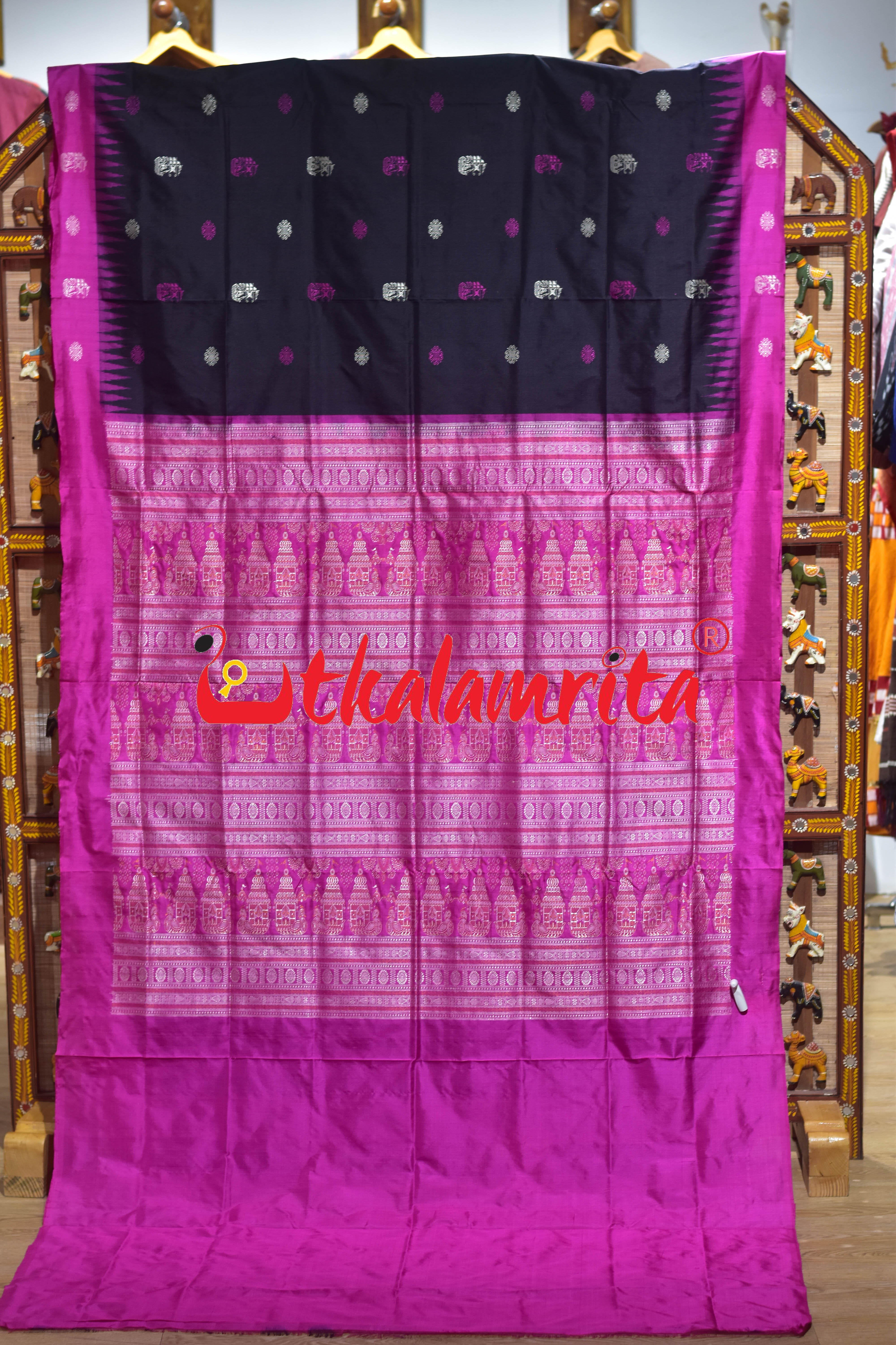 Black Magenta Boita Bomkai Silk Saree