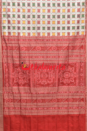 Mini Aswini White Red Sambalpuri Silk Saree