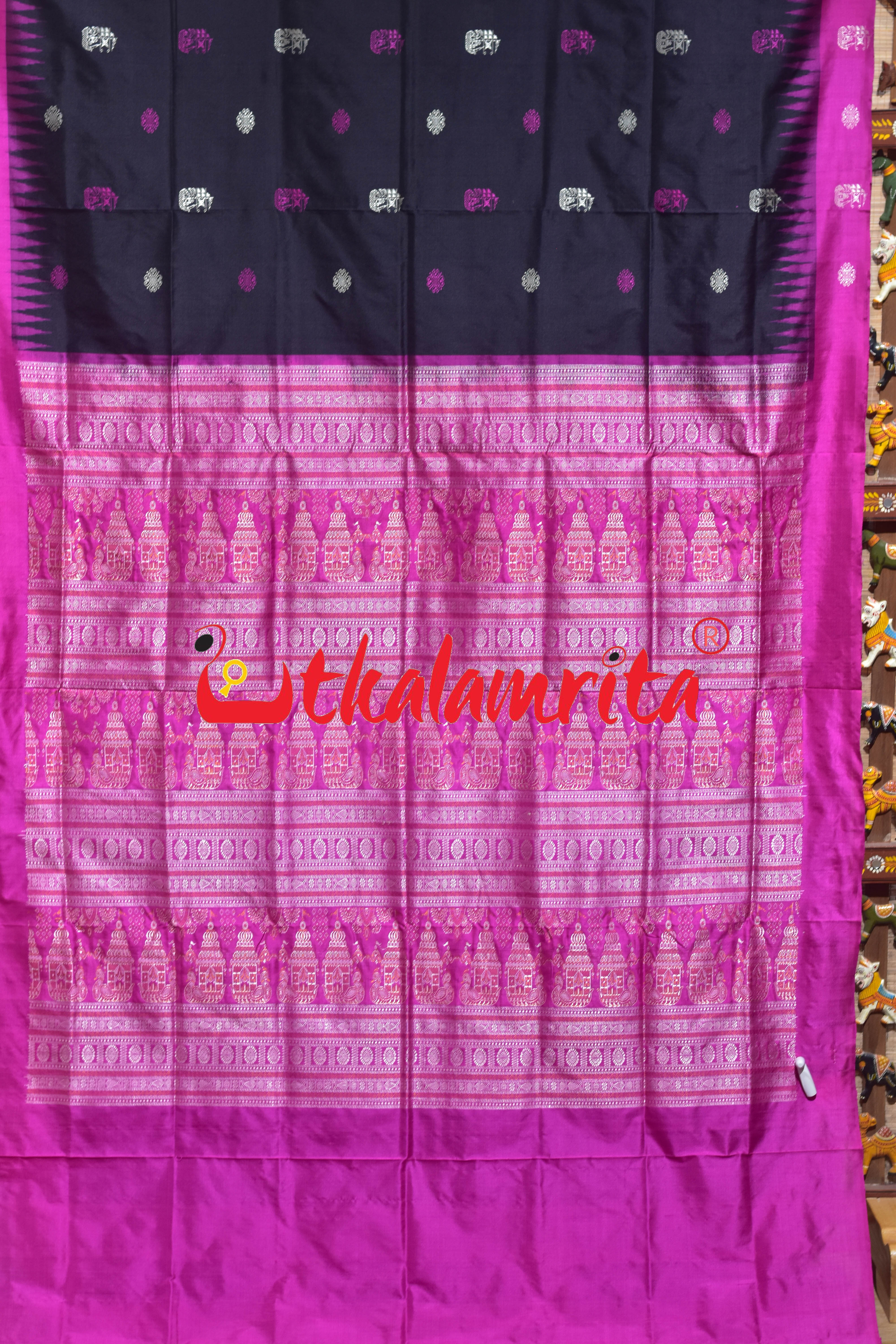 Black Magenta Boita Bomkai Silk Saree