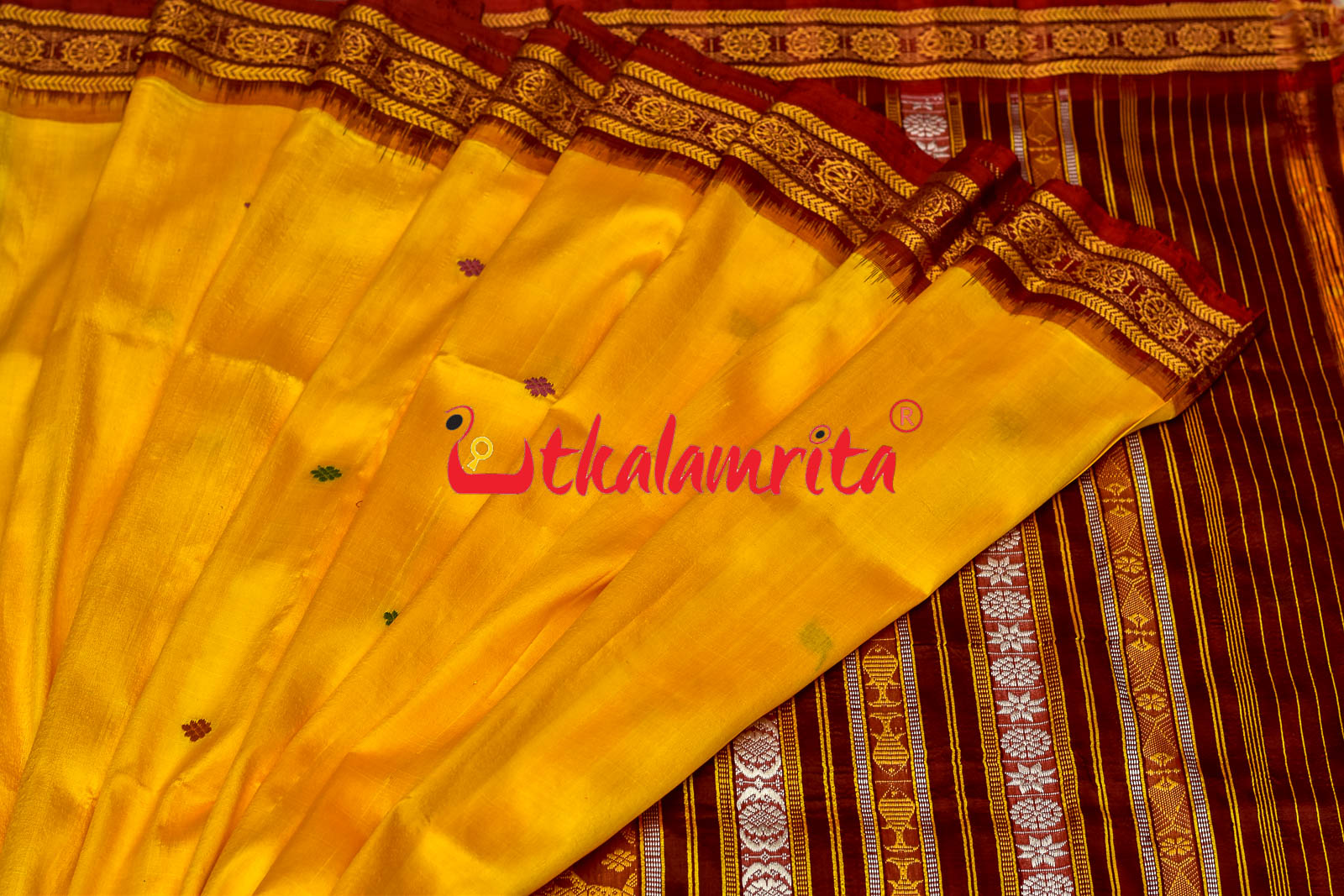 Haldi Pata With Chakra Border Khandua Silk Saree