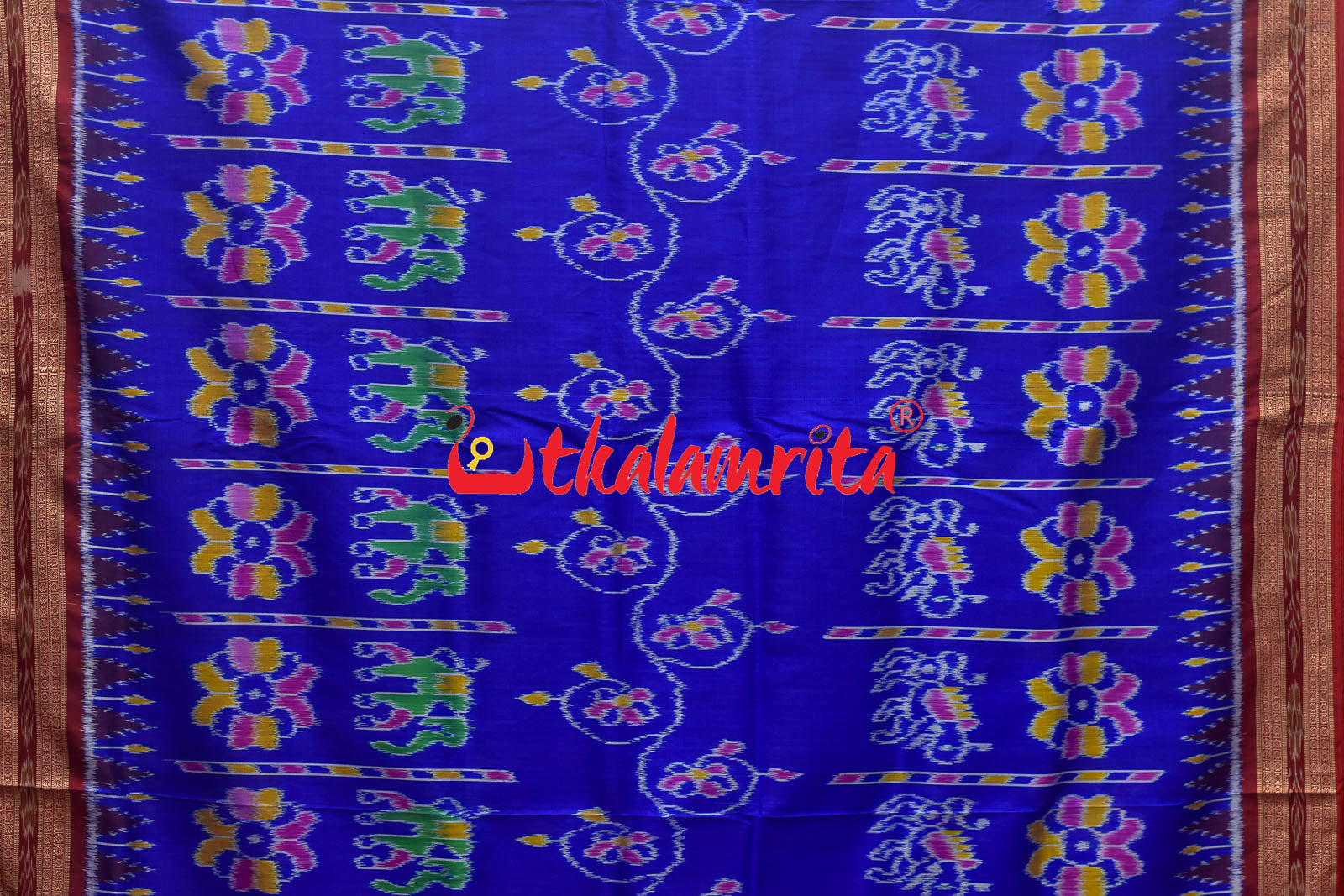 Royal Elephants And Lions Khandua Silk Saree