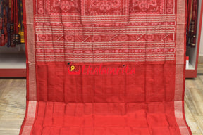 Mini Aswini White Red Sambalpuri Silk Saree