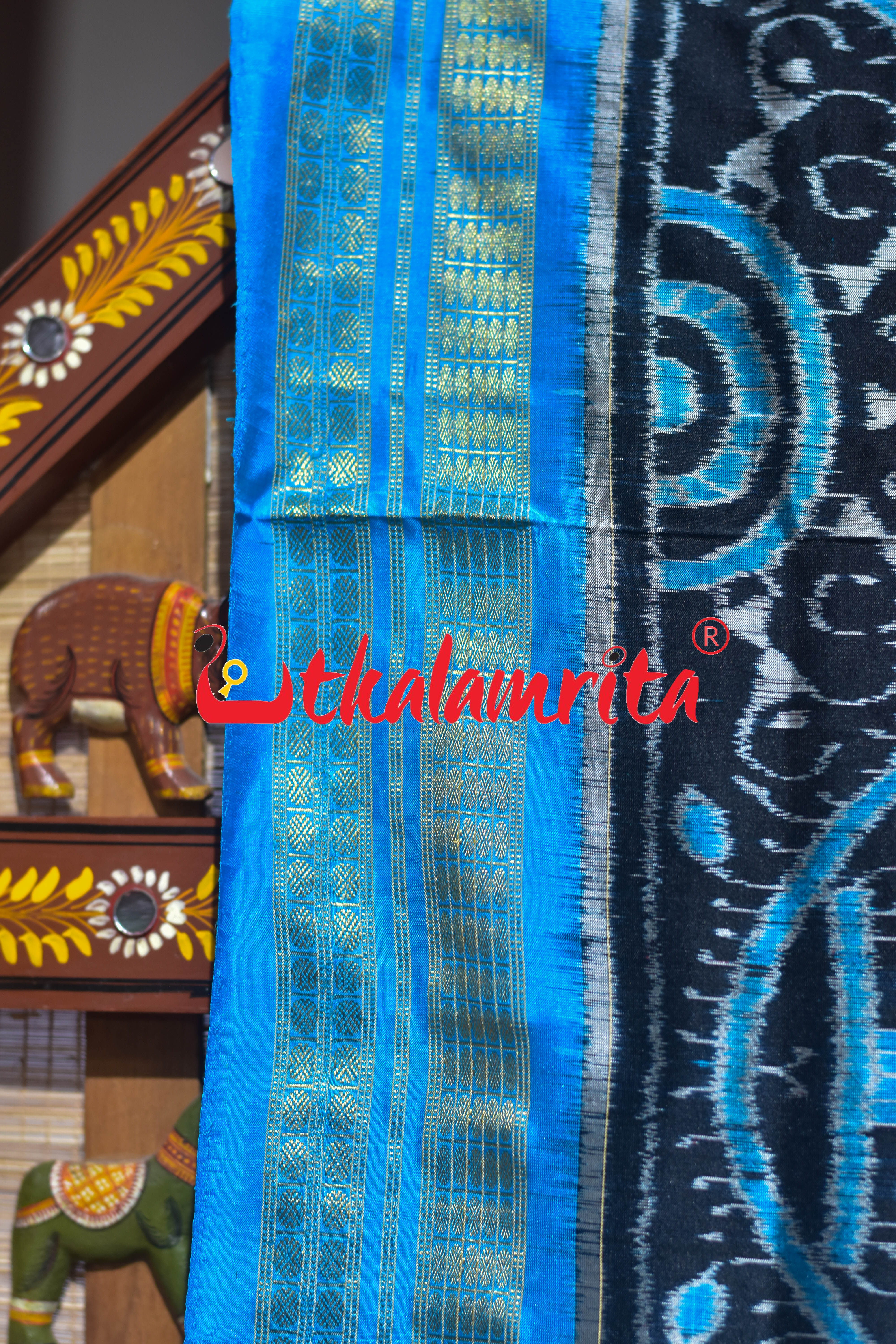 Black Blue Round Tribal Half Tissue Sambalpuri Silk Saree