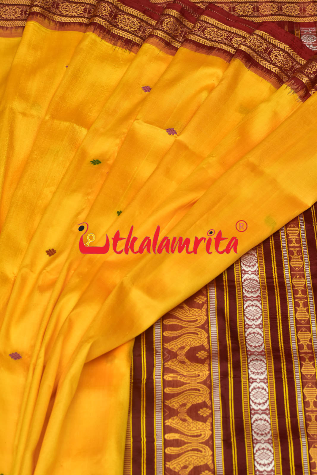 Haldi Pata With Chakra Border Khandua Silk Saree