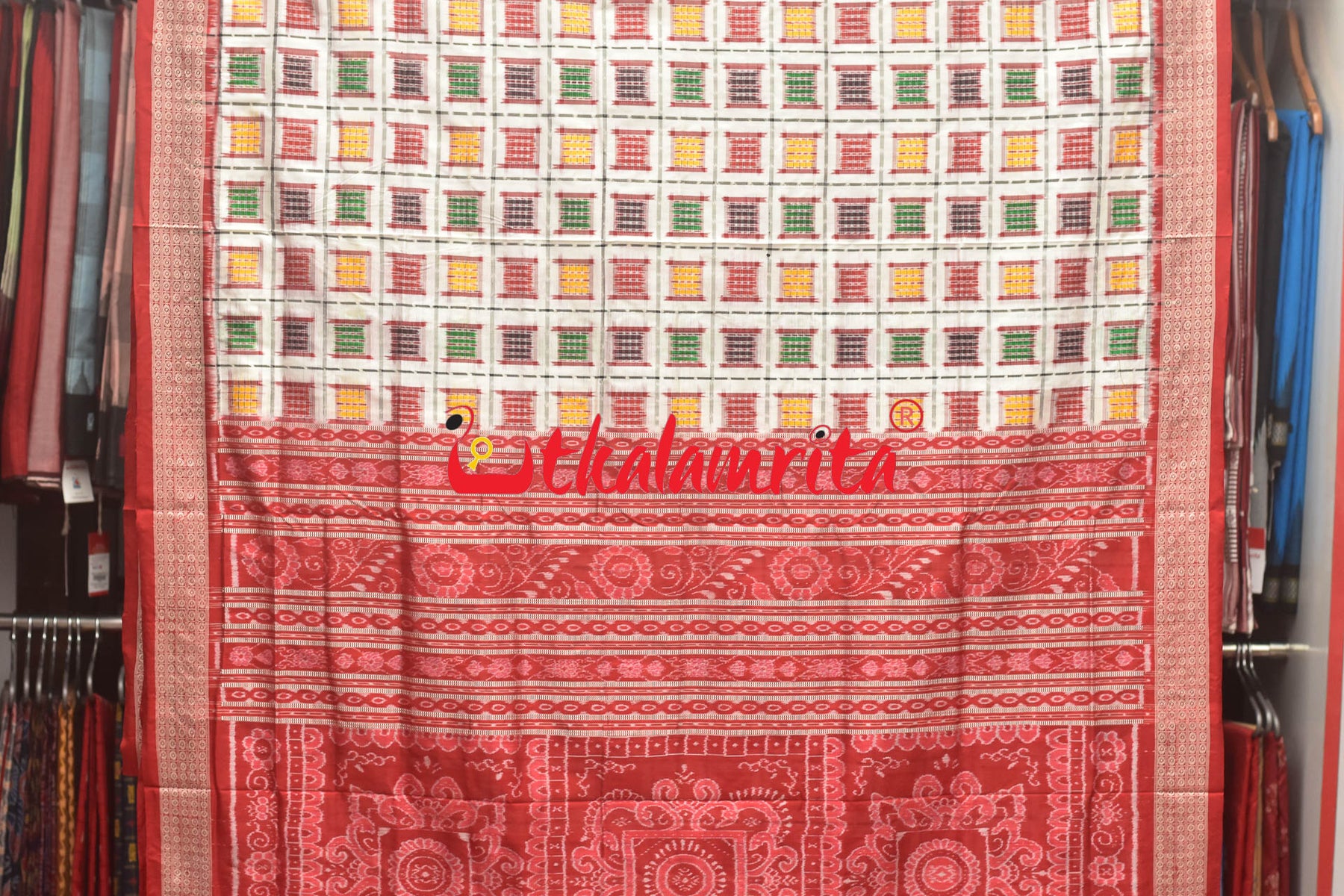 Mini Aswini White Red Sambalpuri Silk Saree