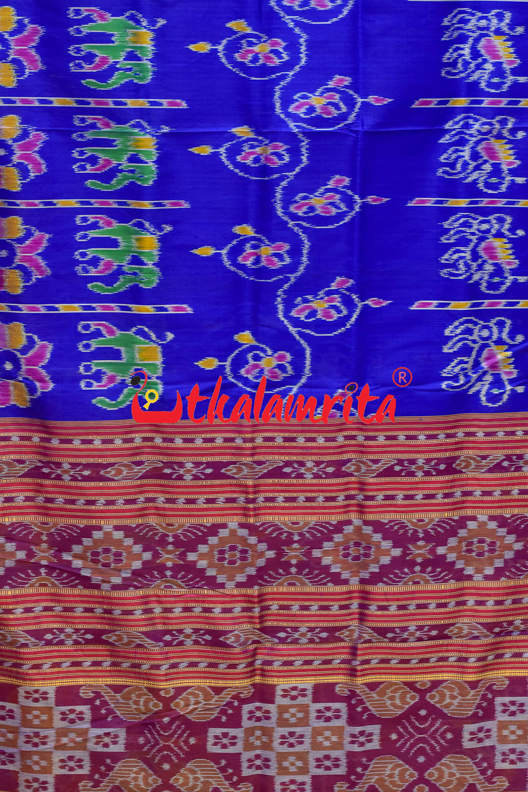 Royal Elephants And Lions Khandua Silk Saree