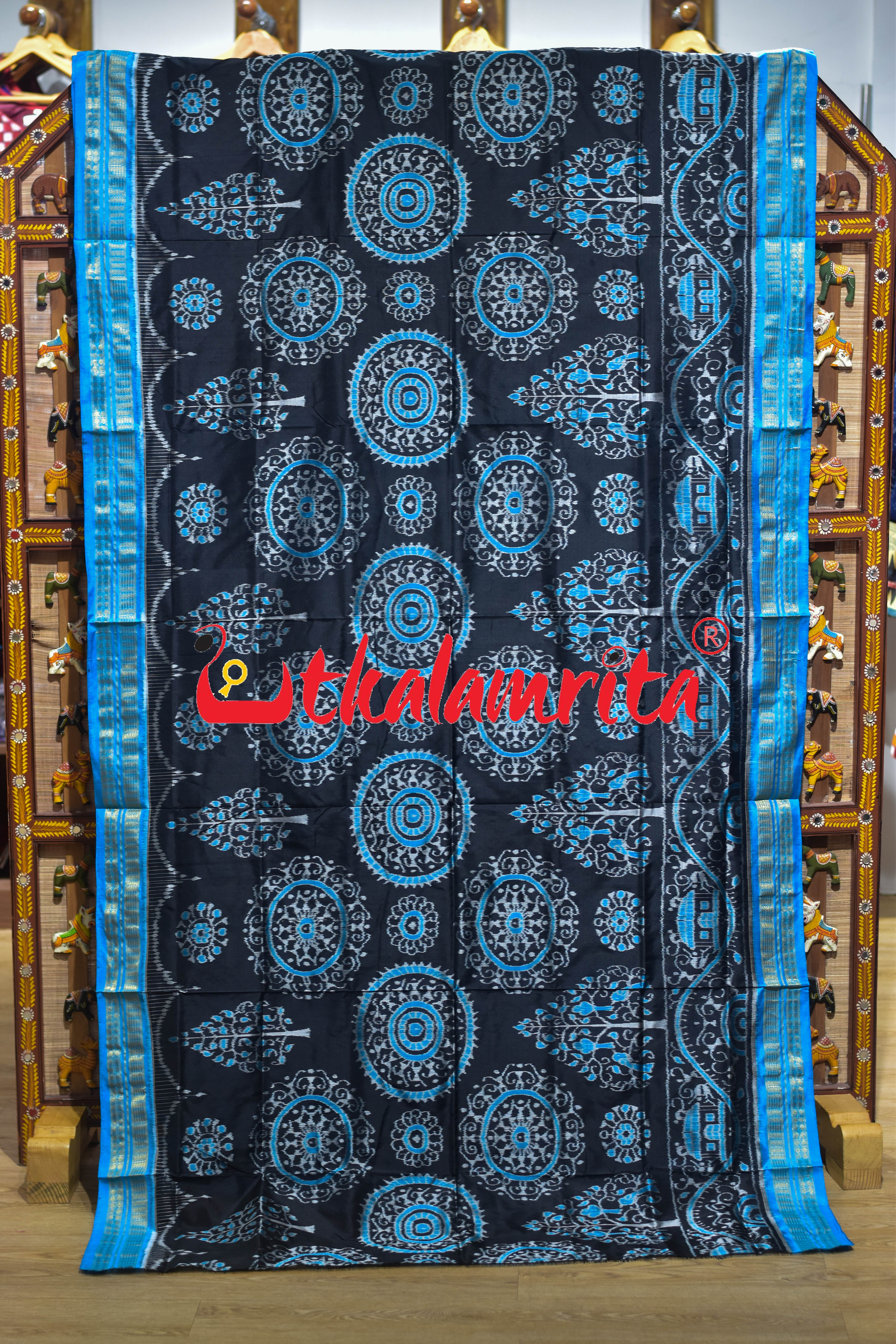 Black Blue Round Tribal Half Tissue Sambalpuri Silk Saree
