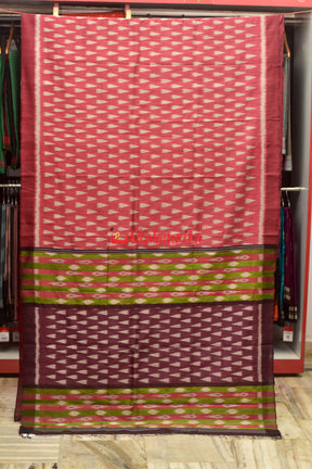 Pinkish Red Body Ikat Gopalpur Tussar Saree