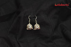 Silver Flower with Maroon and White Beads Jhumka (Danglers)