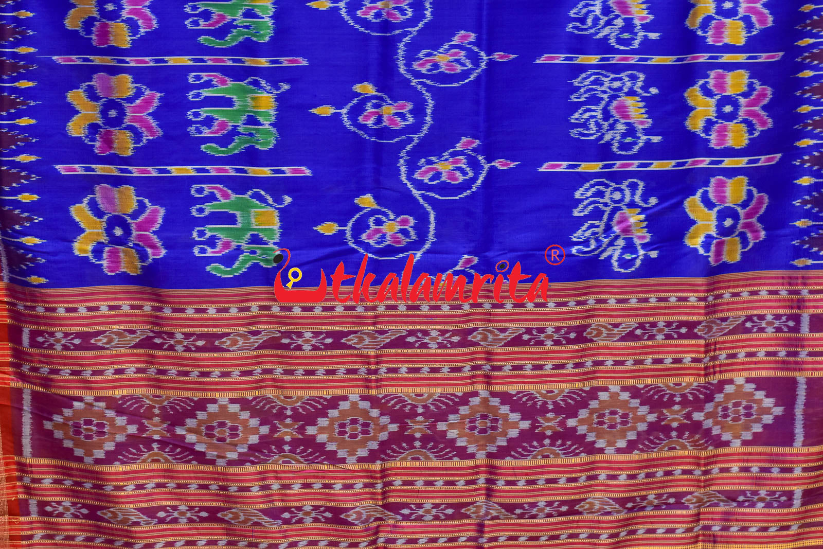 Royal Elephants And Lions Khandua Silk Saree