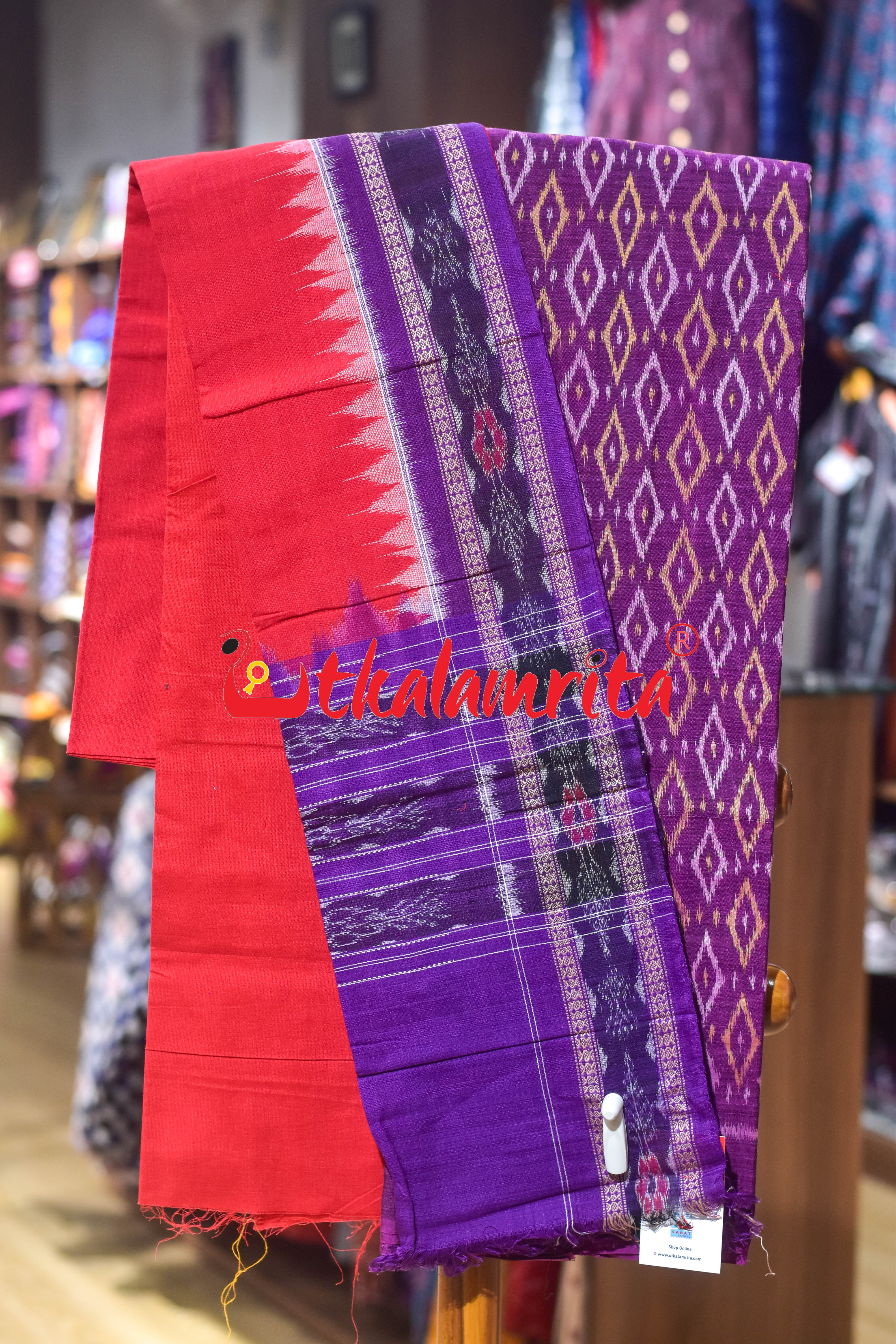 Magenta Red Thikiri Design Cotton Dress Set