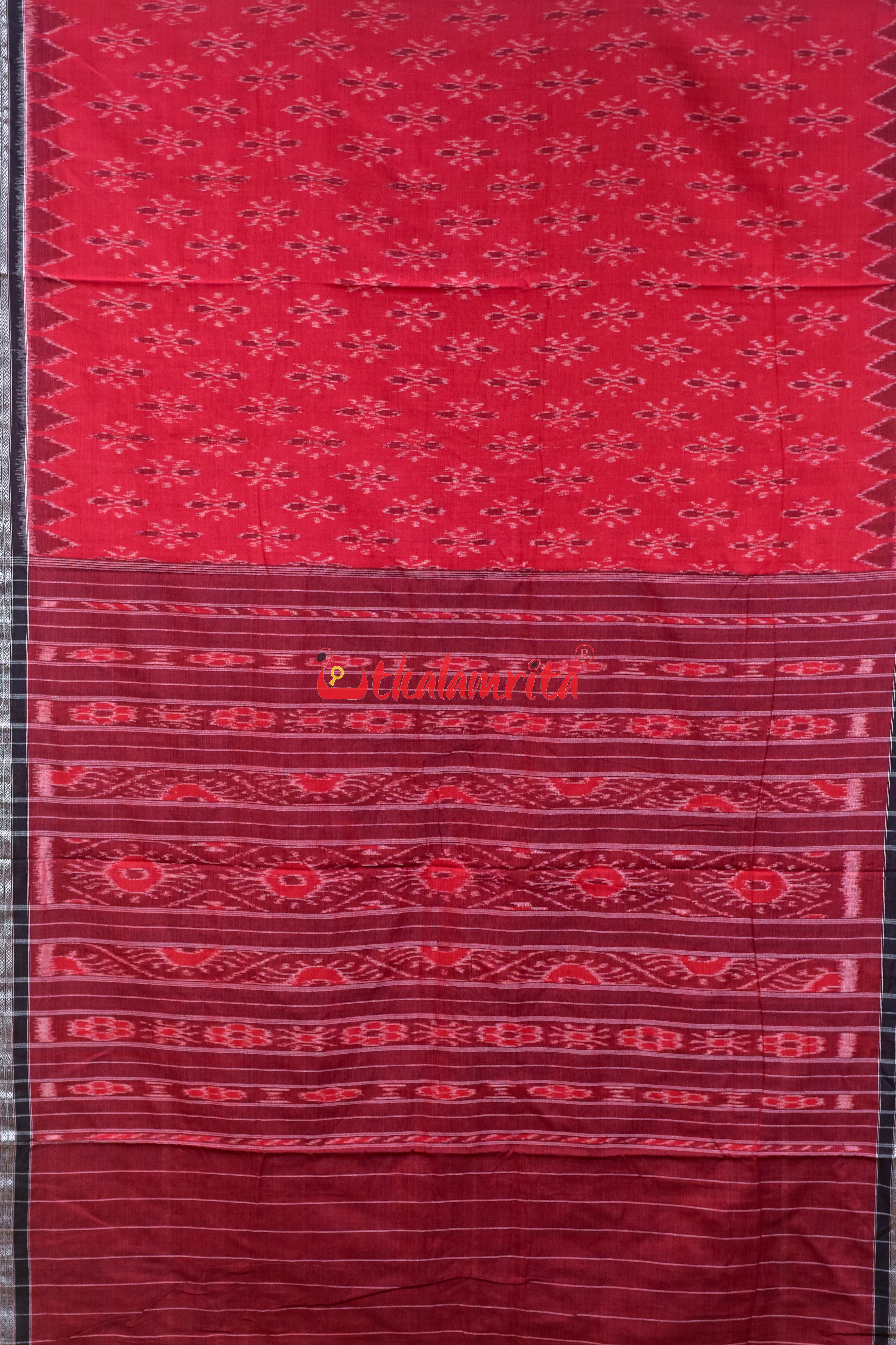 Red Black Damru Khandua Cotton Saree