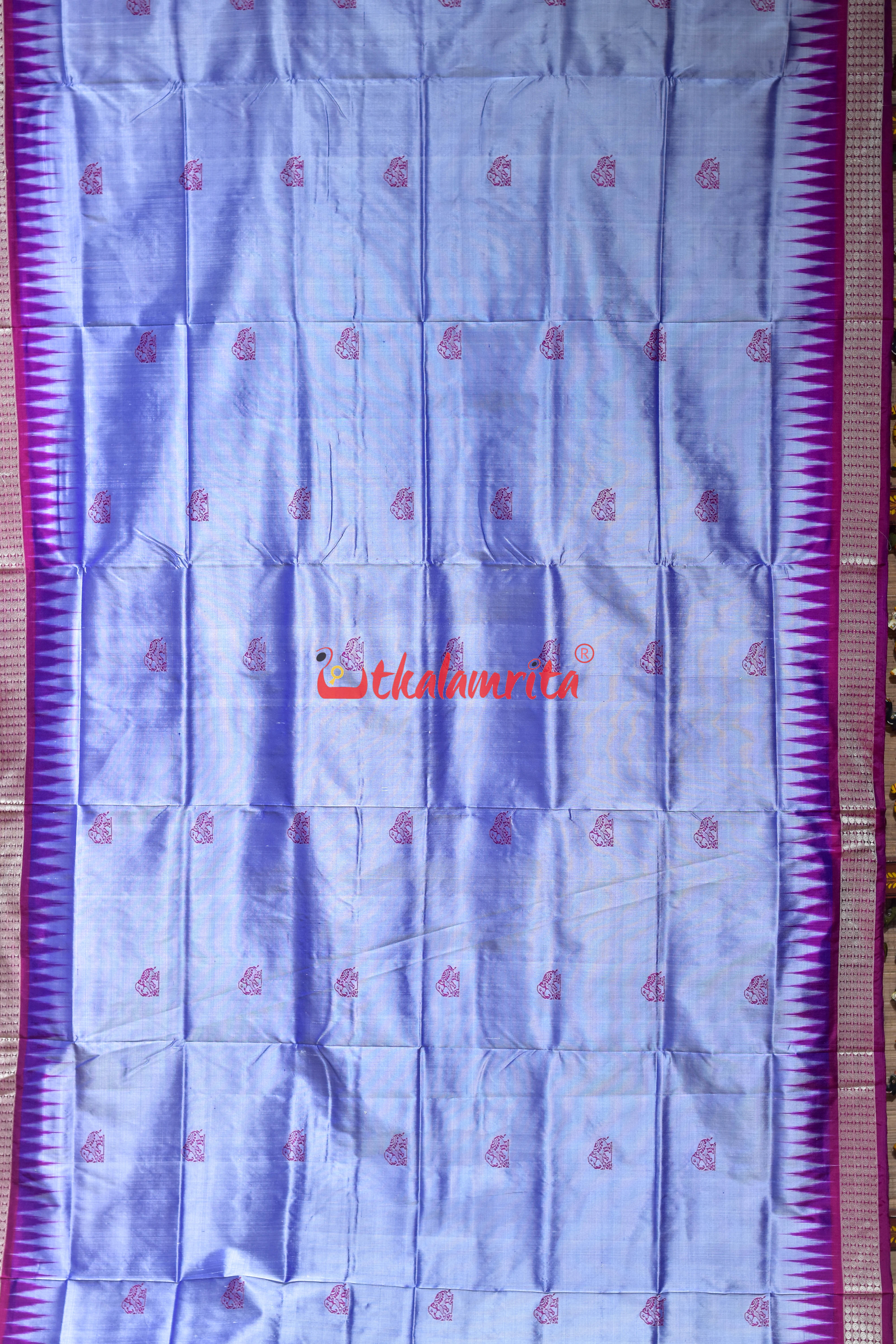 Sky Blue Elephant Bomkai Silk Saree