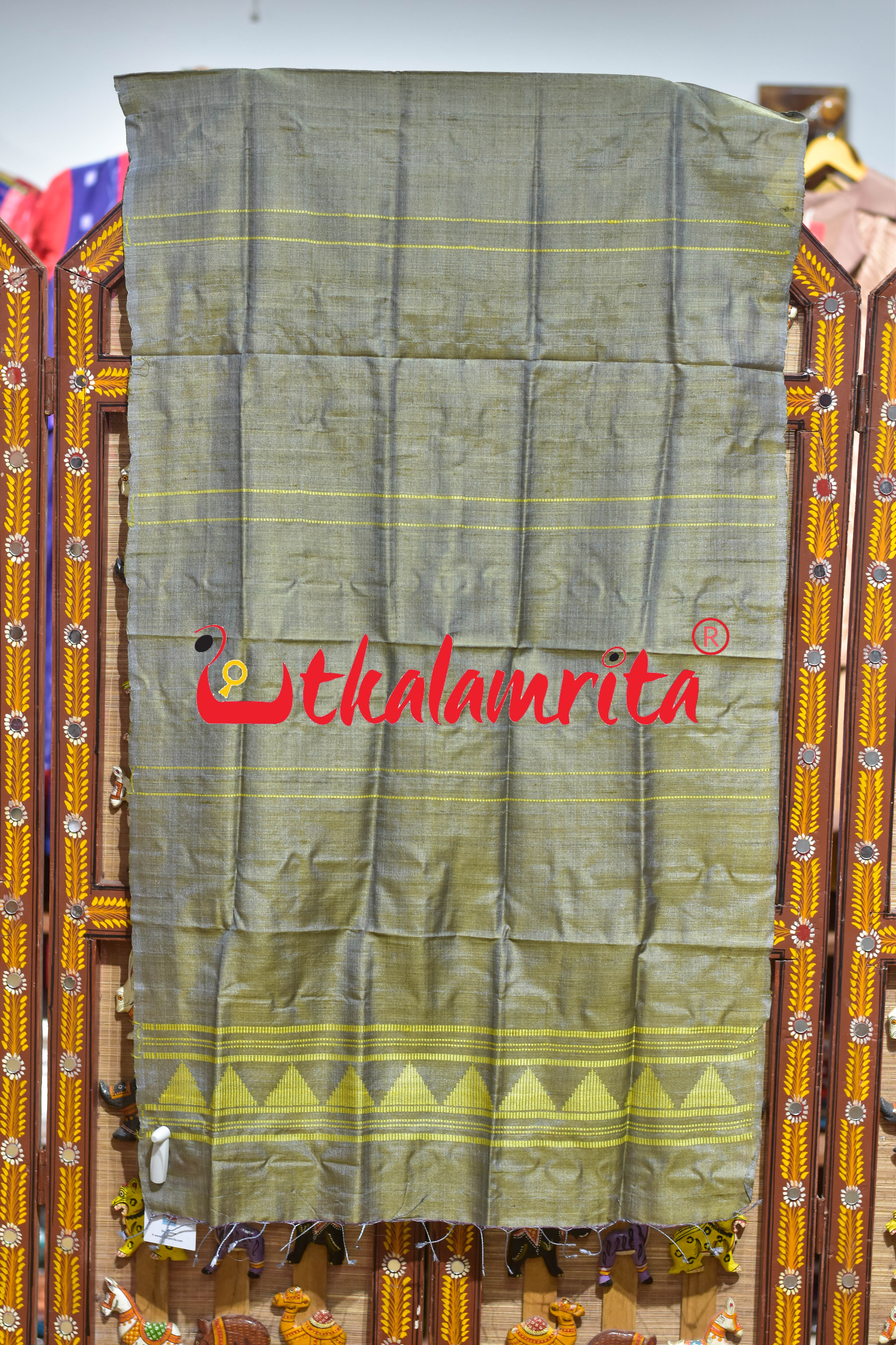 Mehendi Green Yellow Dongria Tussar Silk (Stole)