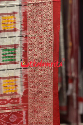 Mini Aswini White Red Sambalpuri Silk Saree