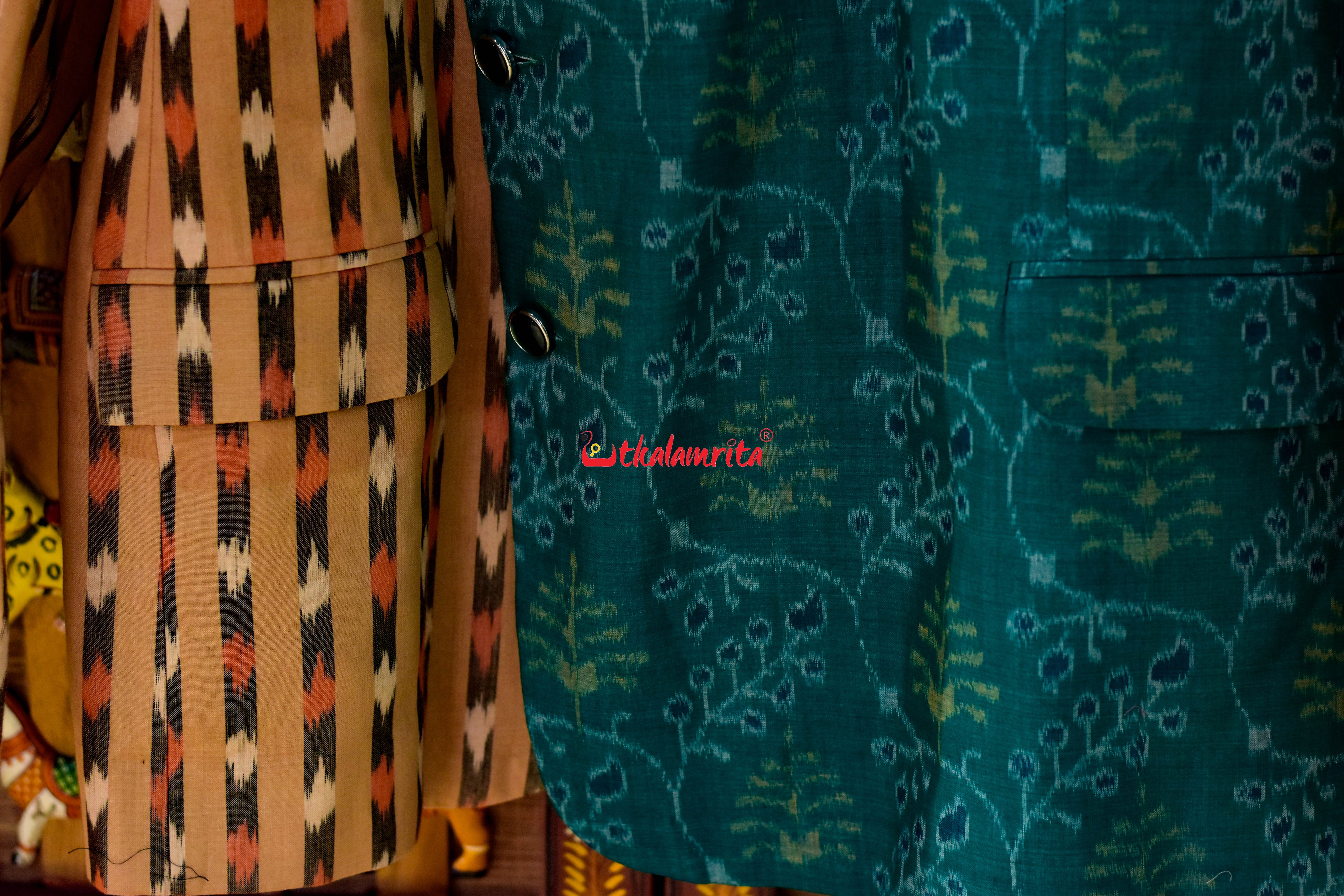Green Lata Patra with Matha Dots Designer Asymmetric (Men's Blazer)