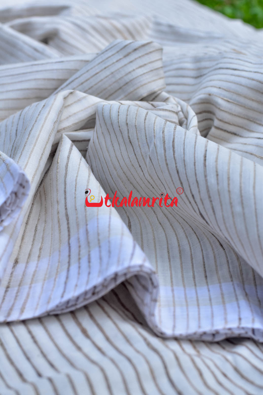 White With Tussar Stripes  (Fabric)