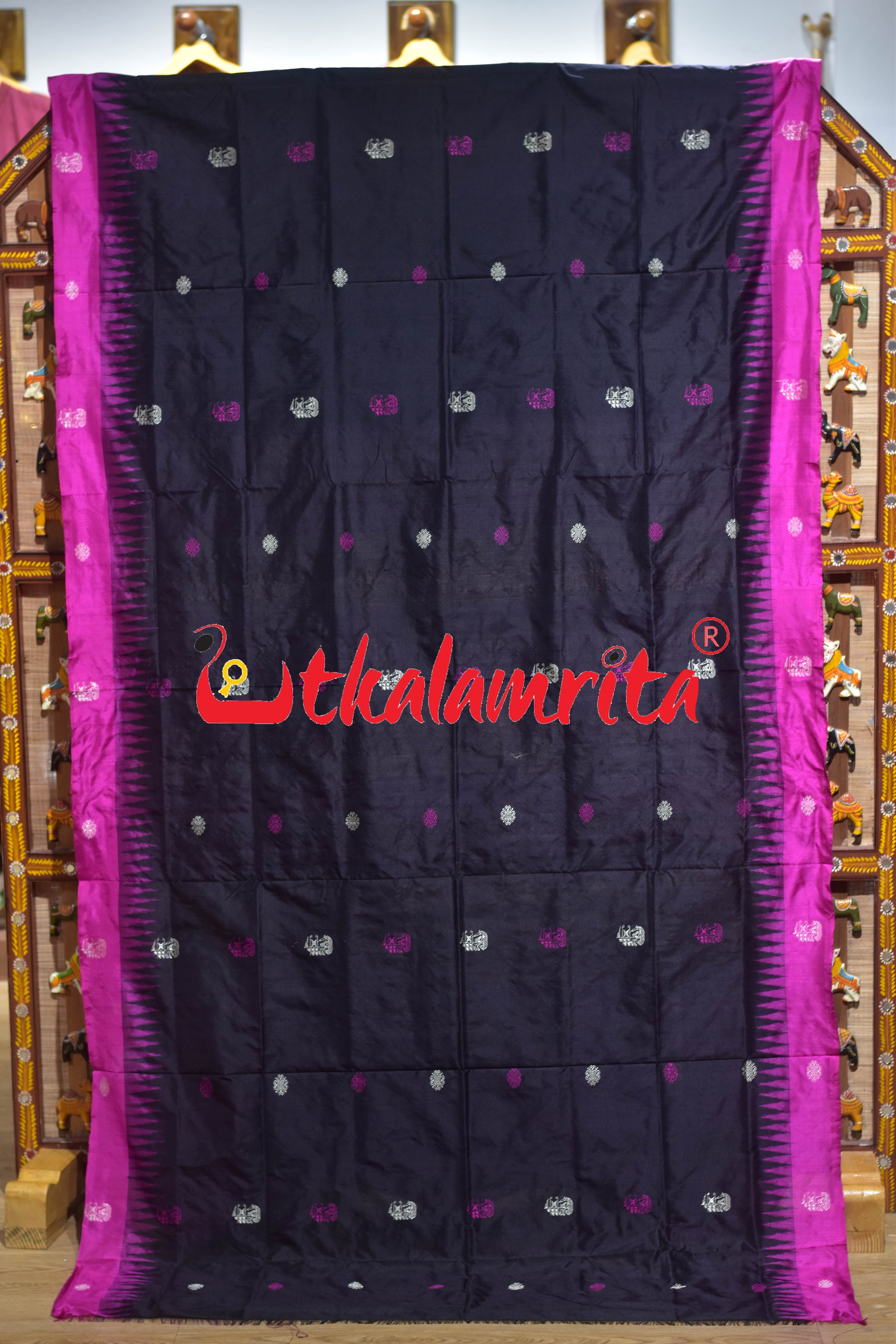 Black Magenta Boita Bomkai Silk Saree