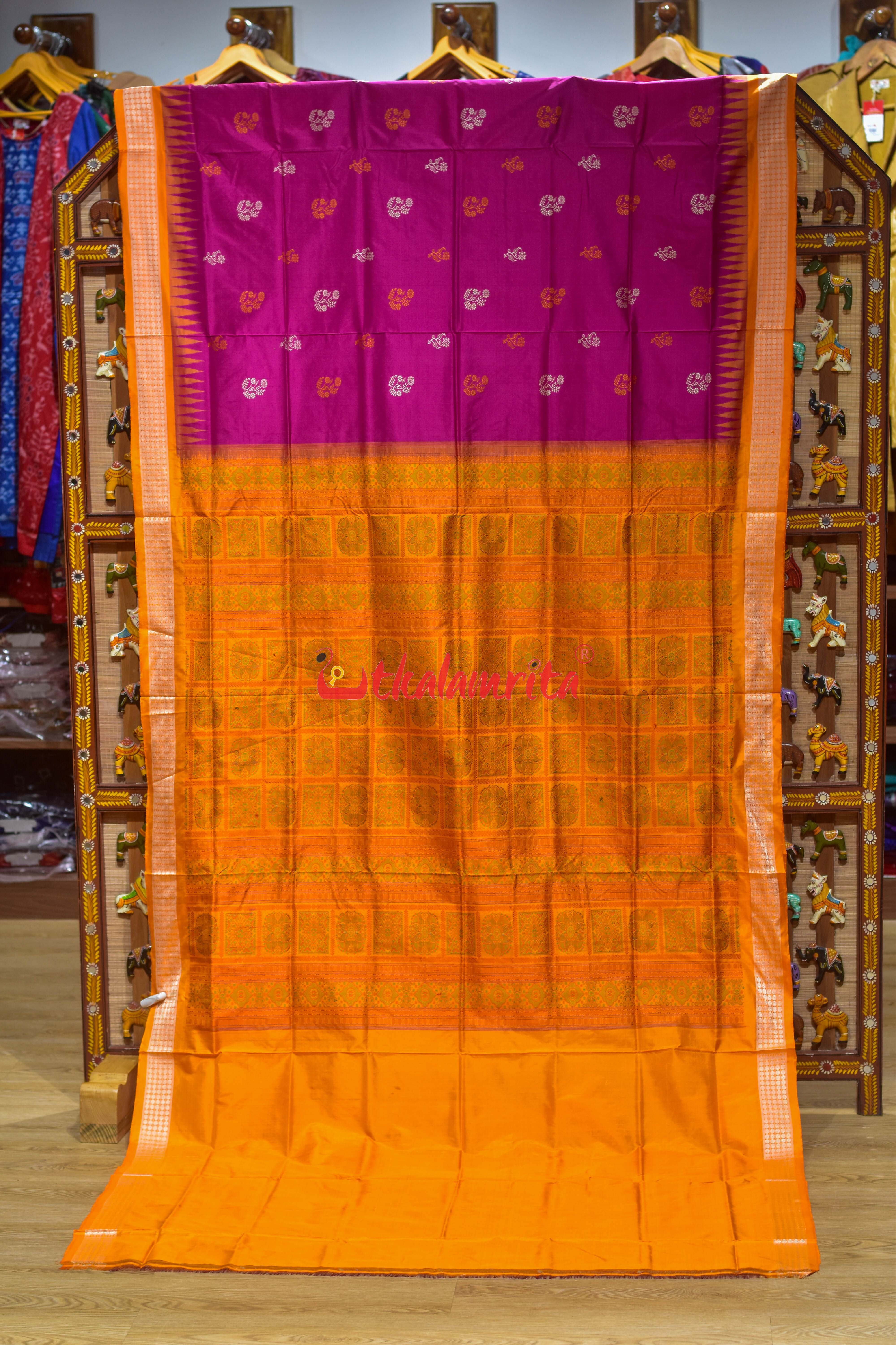 Rani Pink Phula Dala Bomkai Silk Saree