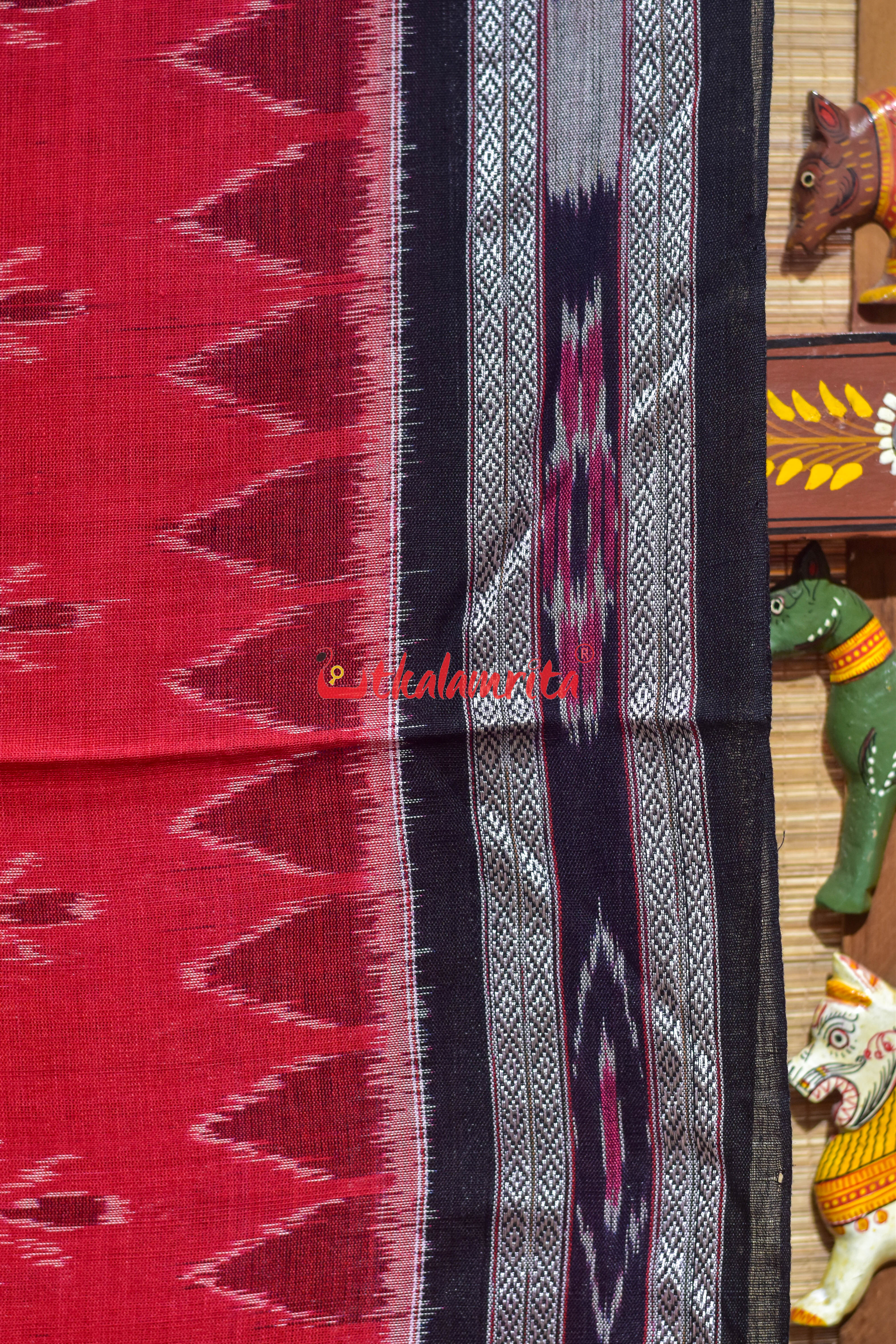 Red Black Damru Khandua Cotton Saree