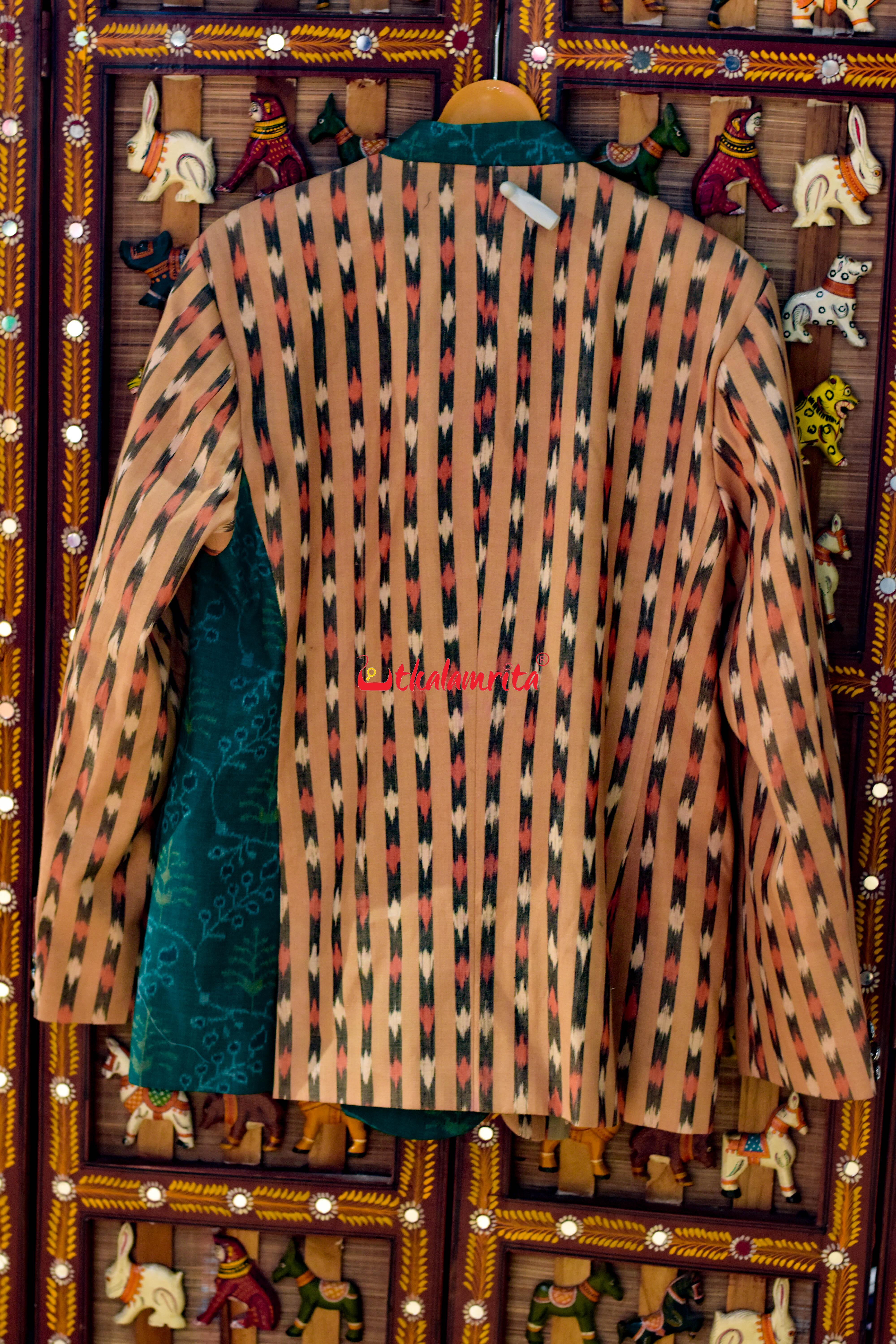 Green Lata Patra with Matha Dots Designer Asymmetric (Men's Blazer)