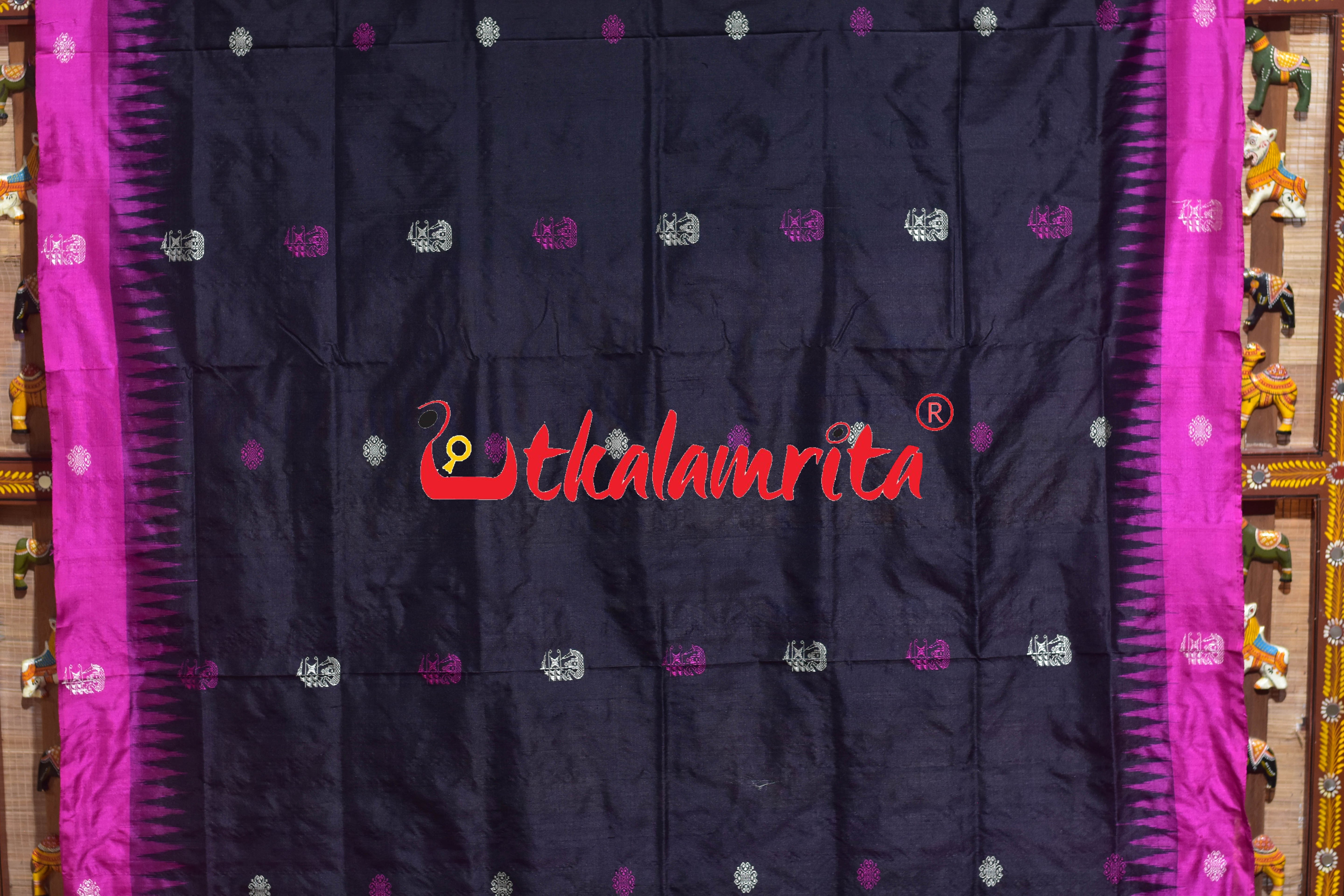 Black Magenta Boita Bomkai Silk Saree