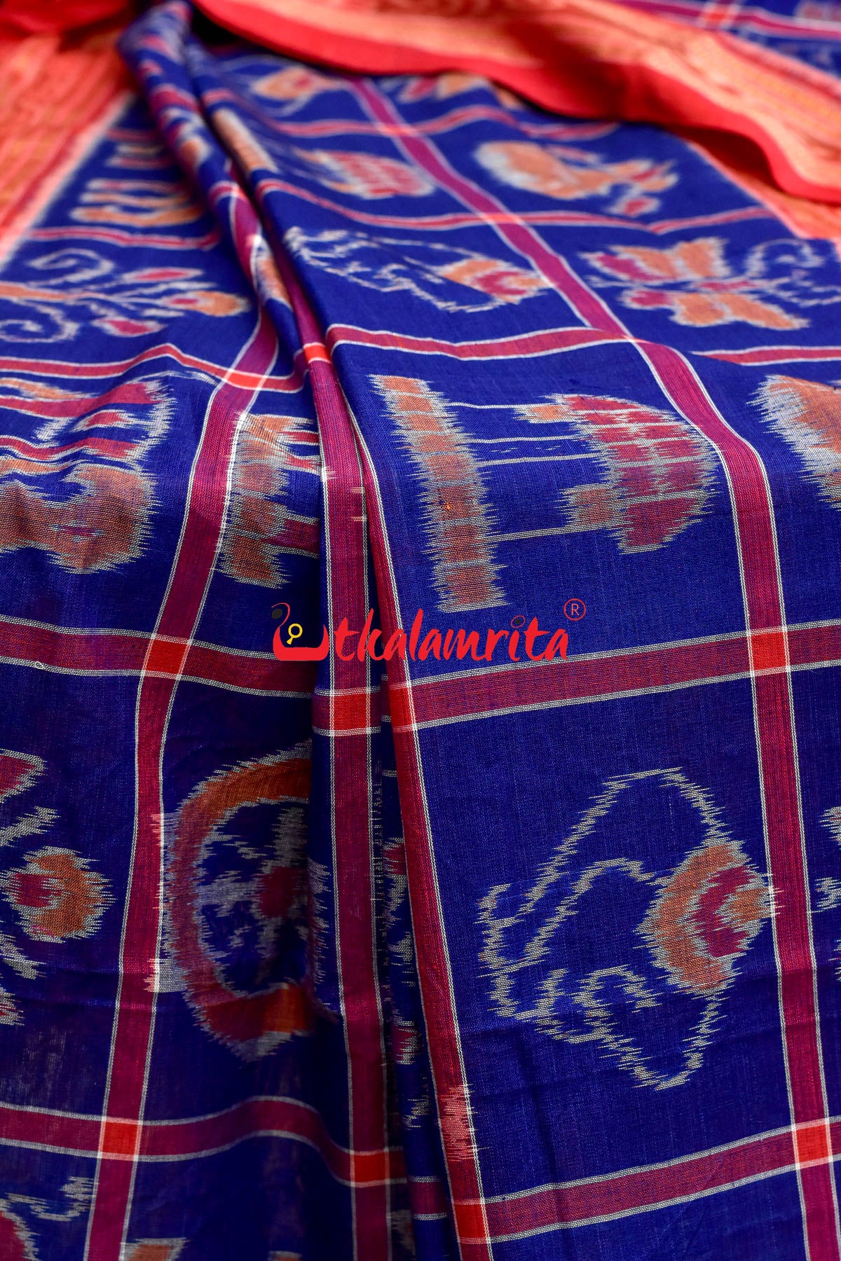 Blueish Red Border Nabakothi Cotton Saree