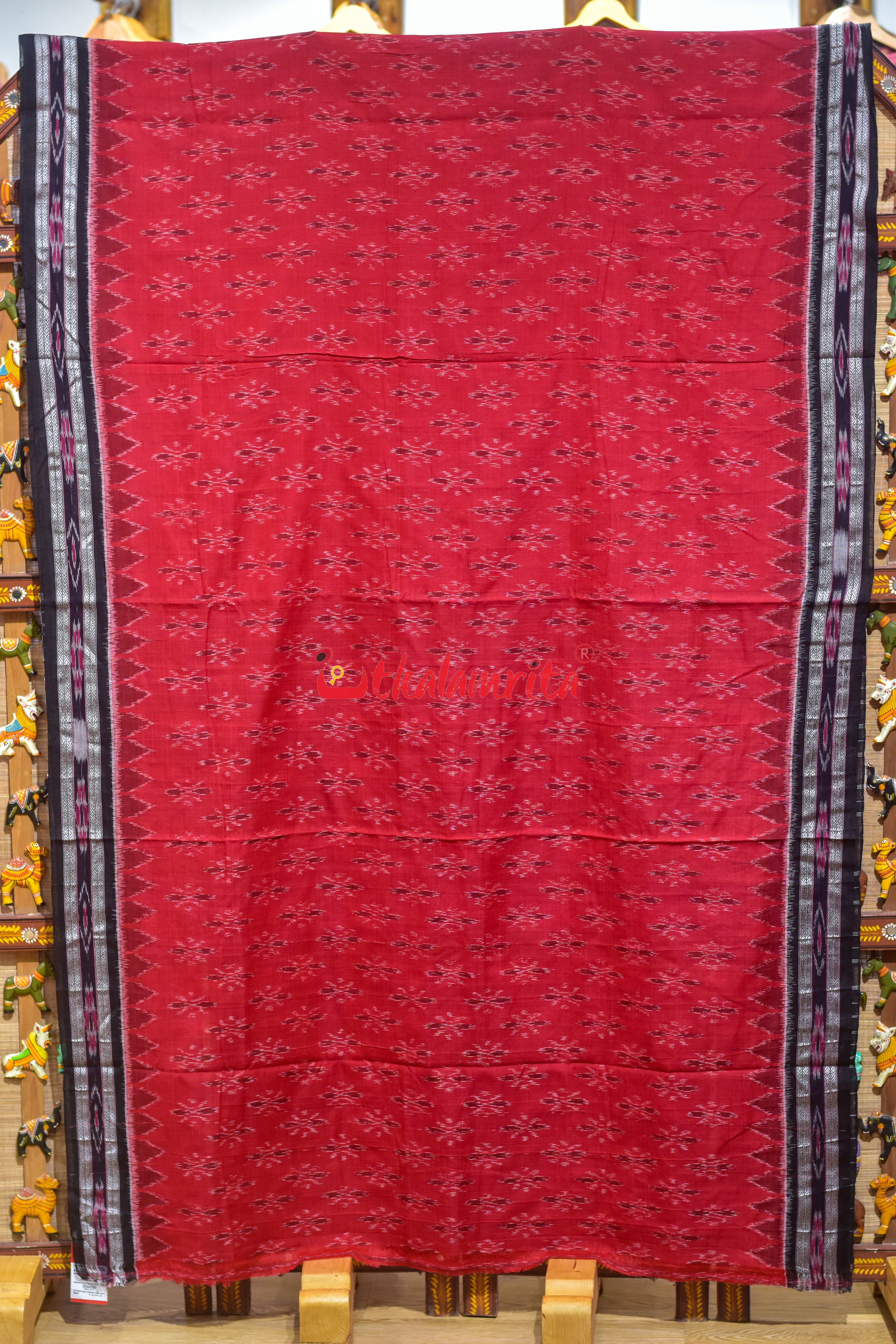 Red Black Damru Khandua Cotton Saree