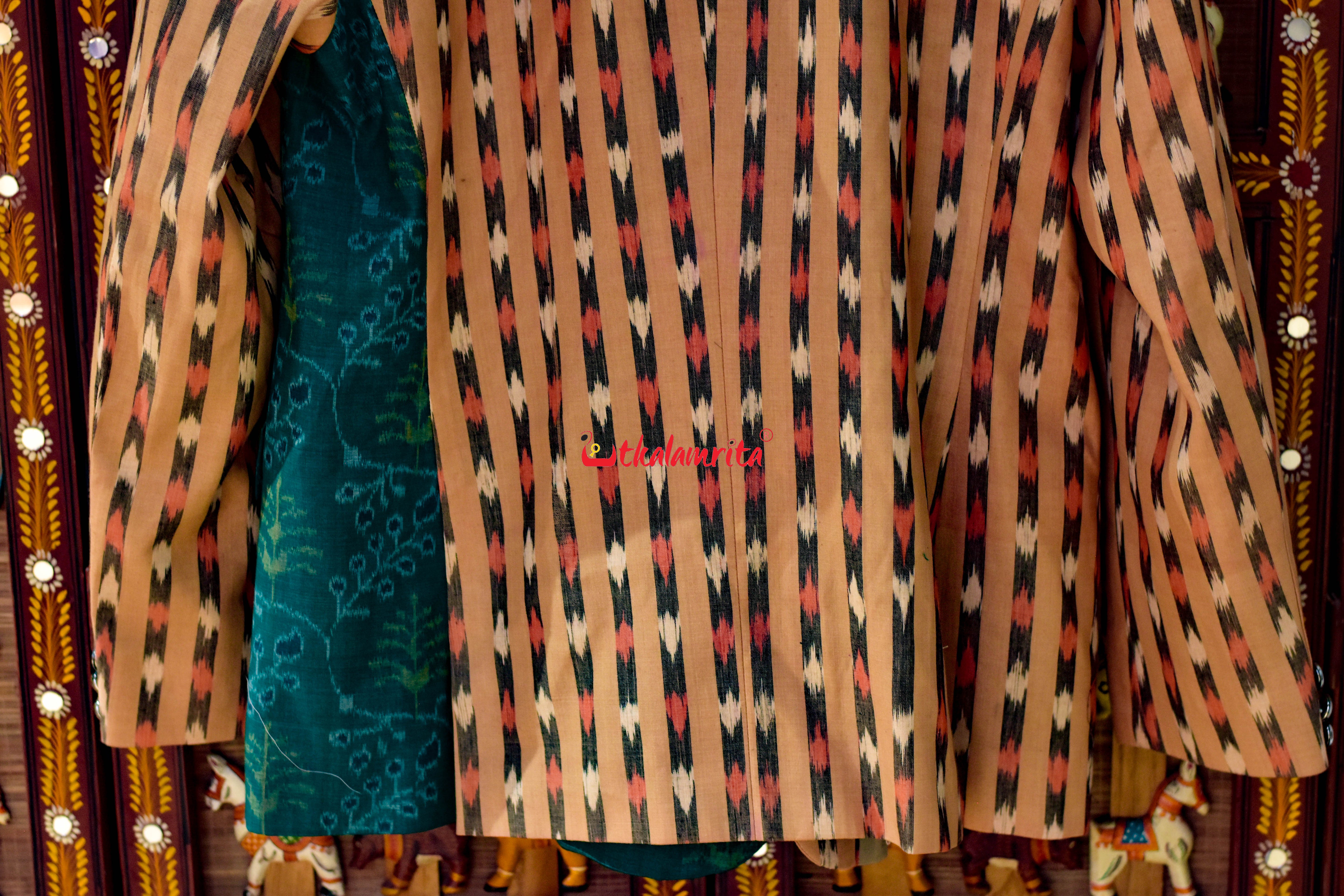 Green Lata Patra with Matha Dots Designer Asymmetric (Men's Blazer)