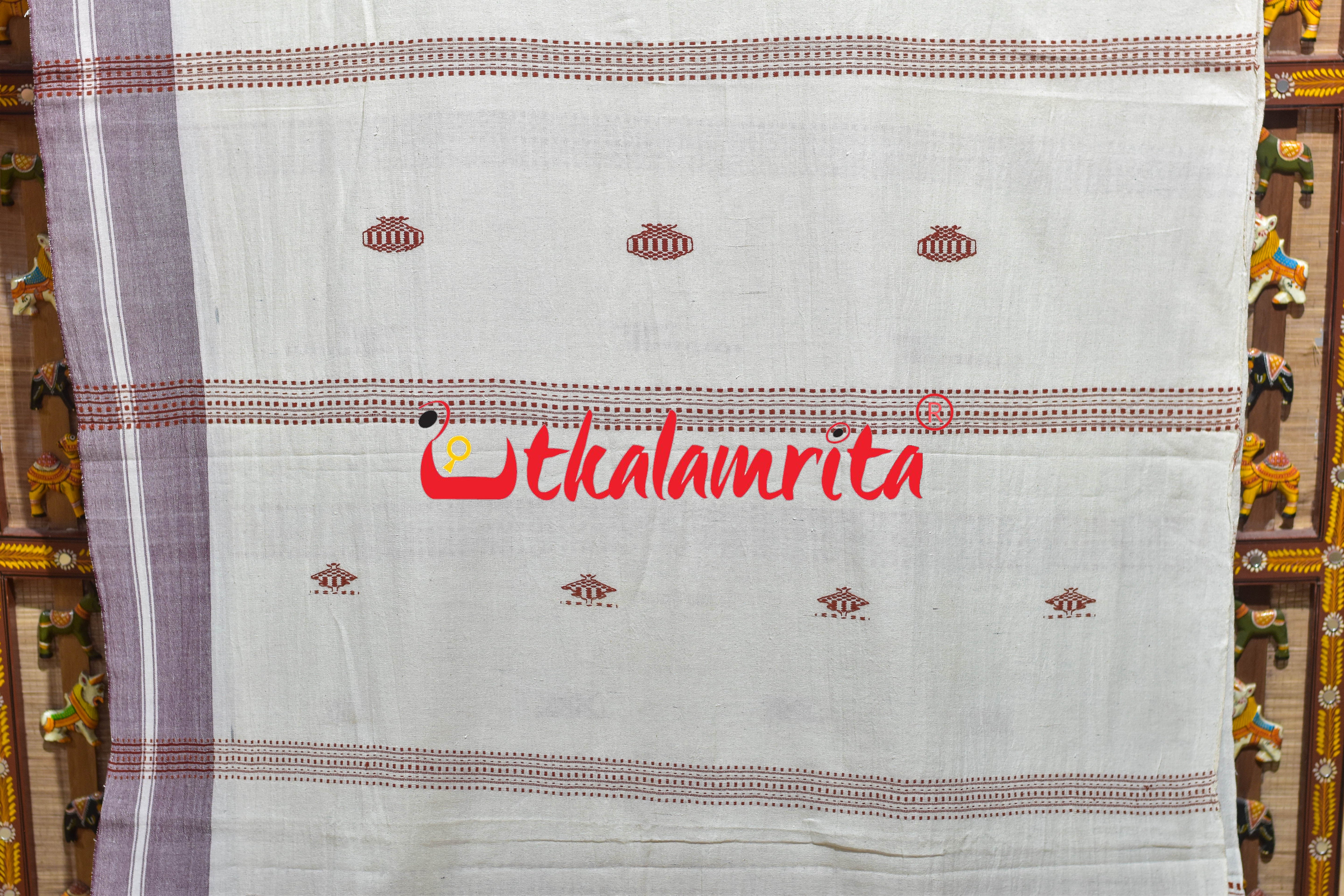 Off White Rust Adibasi Kotpad Cotton Saree