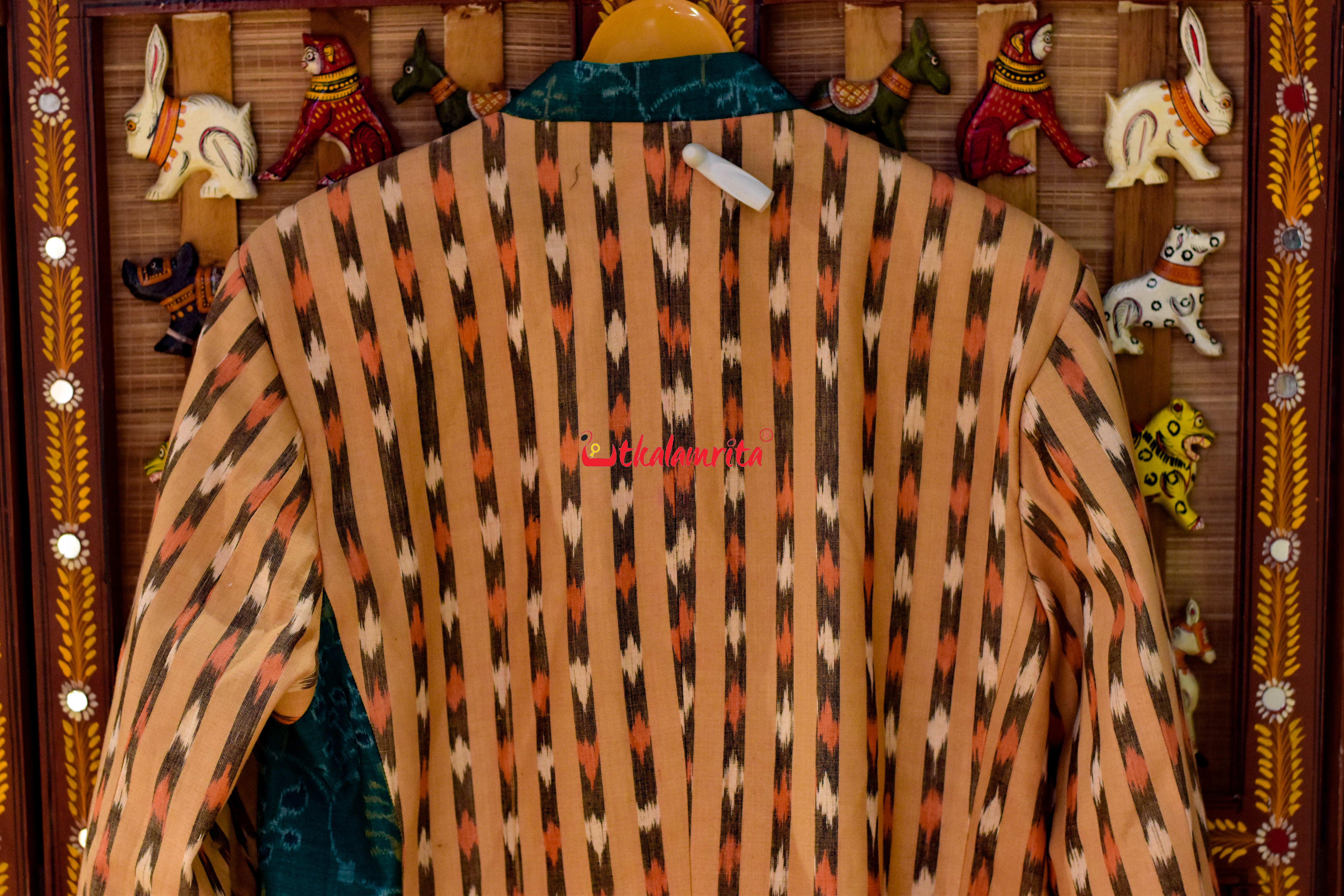 Green Lata Patra with Matha Dots Designer Asymmetric (Men's Blazer)