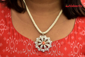 Silver Jala Necklace with Flower Pendant