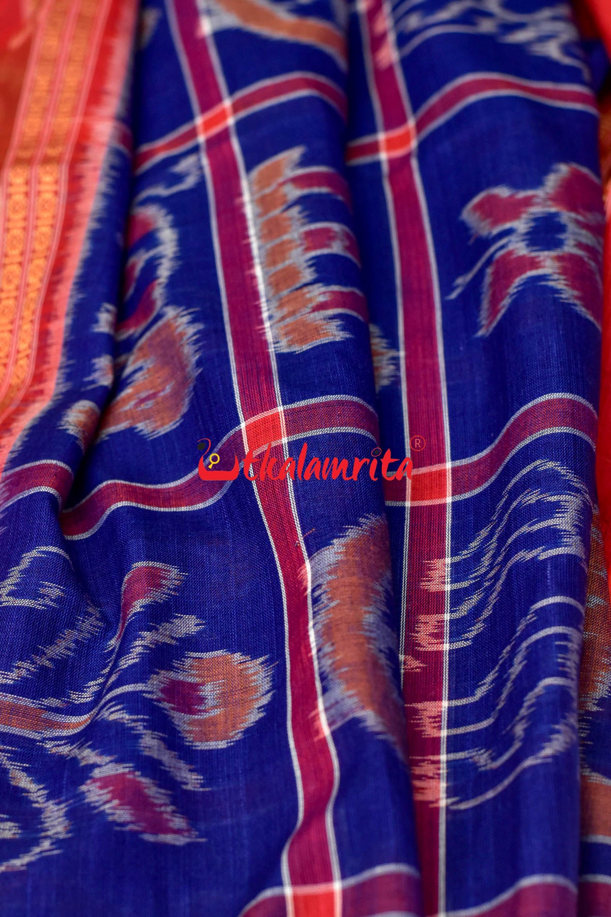 Blueish Red Border Nabakothi Cotton Saree