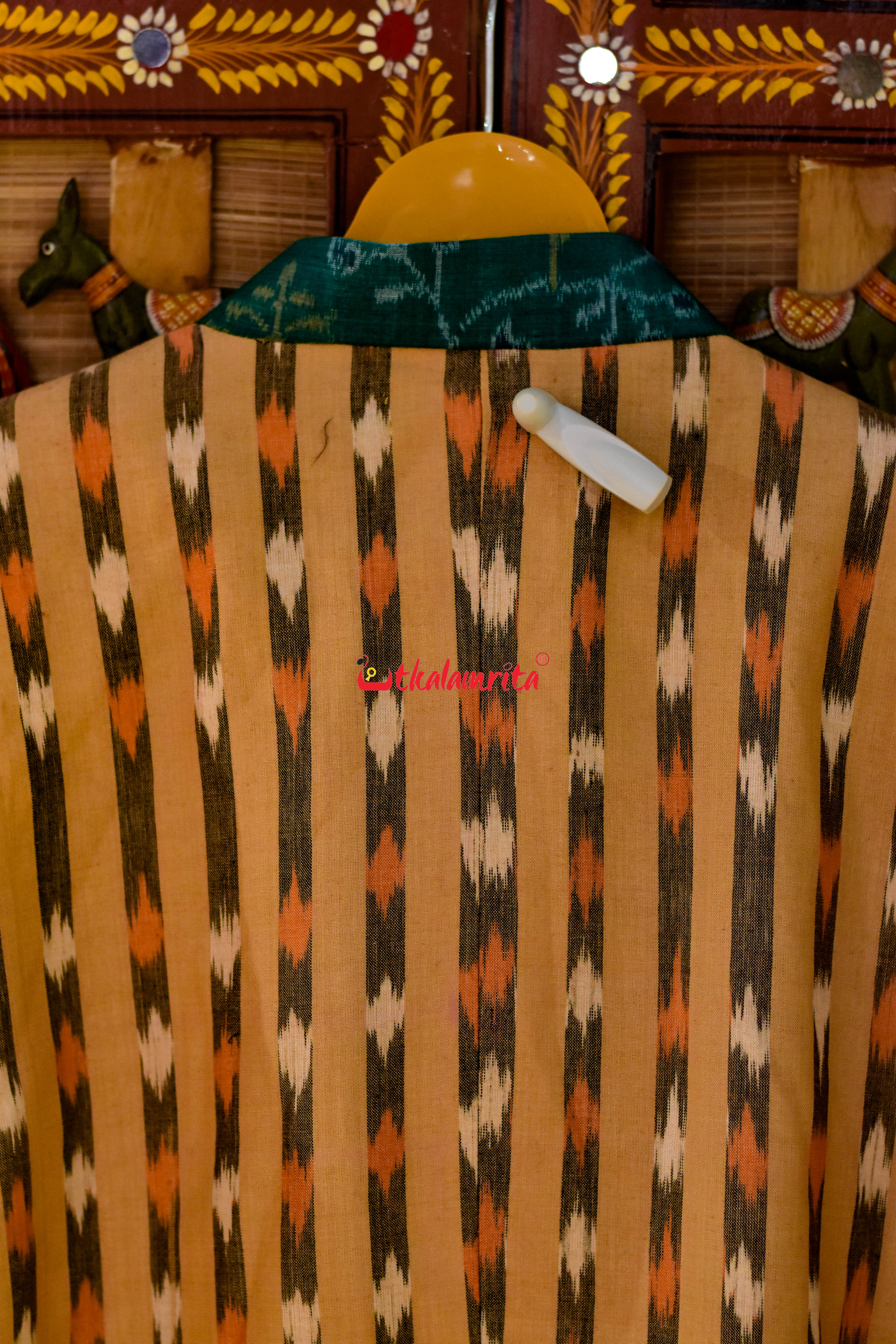 Green Lata Patra with Matha Dots Designer Asymmetric (Men's Blazer)