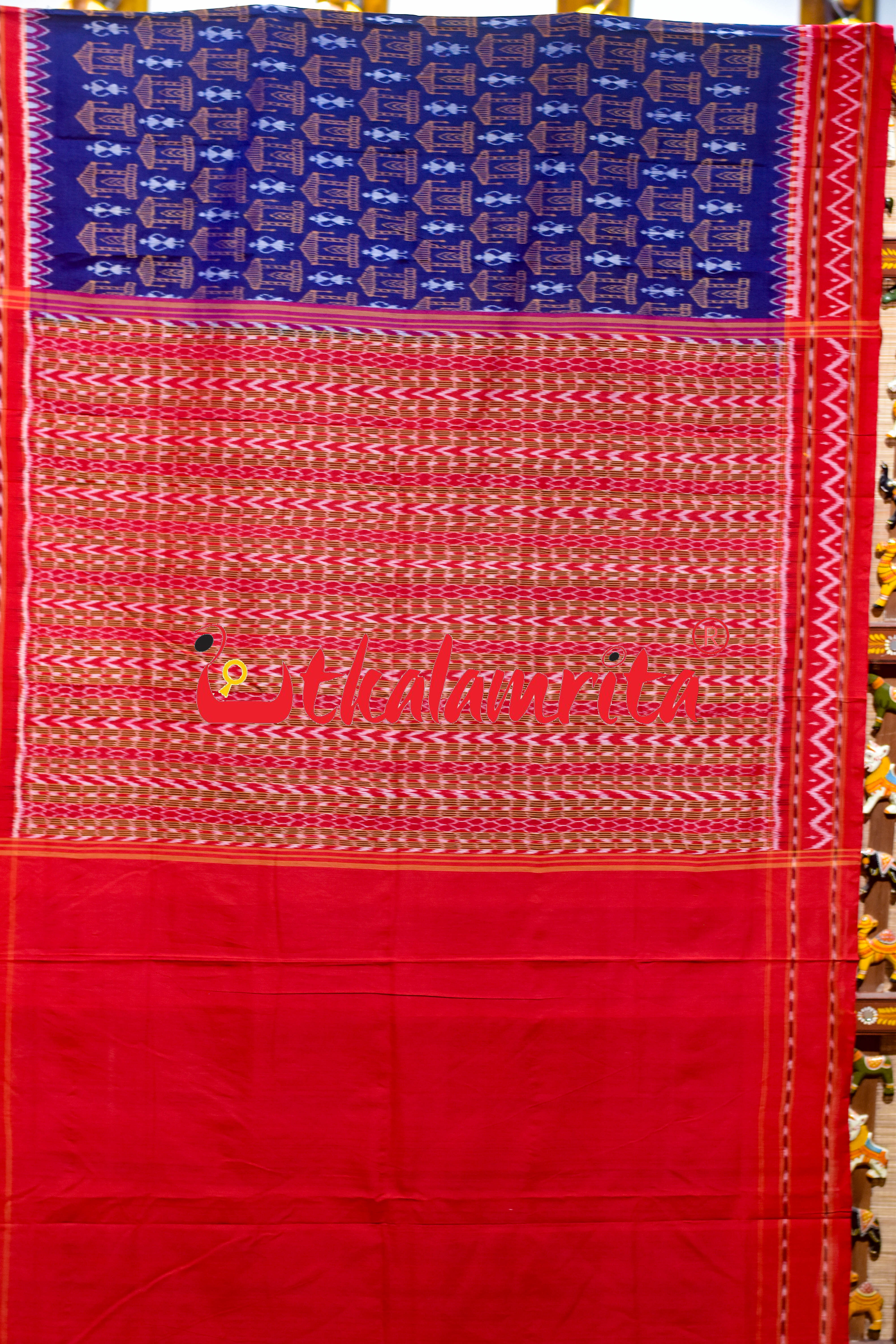 Tribal Blue Red Sambalpur Cotton Saree