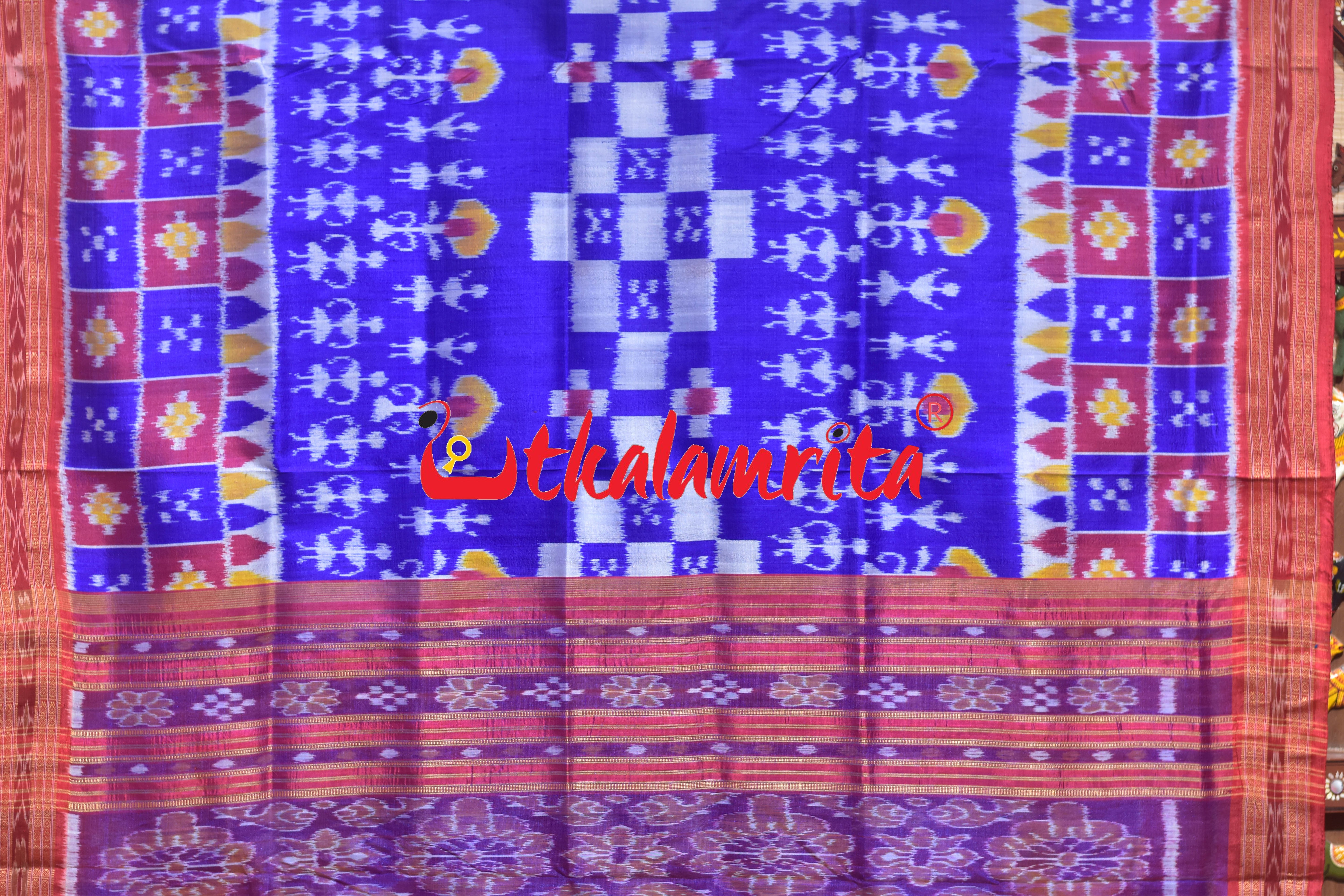 Blue Red Tribal Pasapali Scot Khandua Silk Saree
