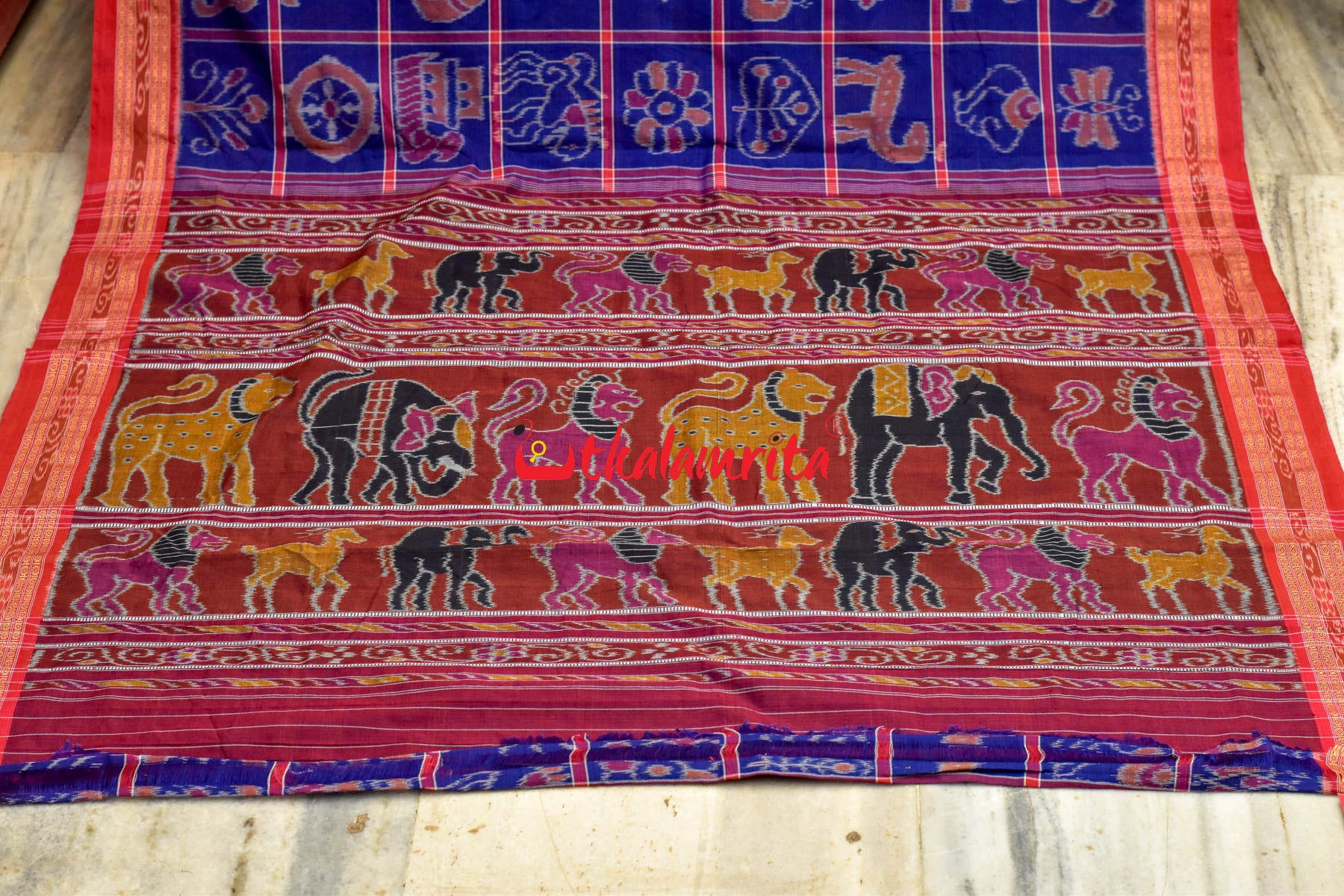 Blueish Red Border Nabakothi Cotton Saree