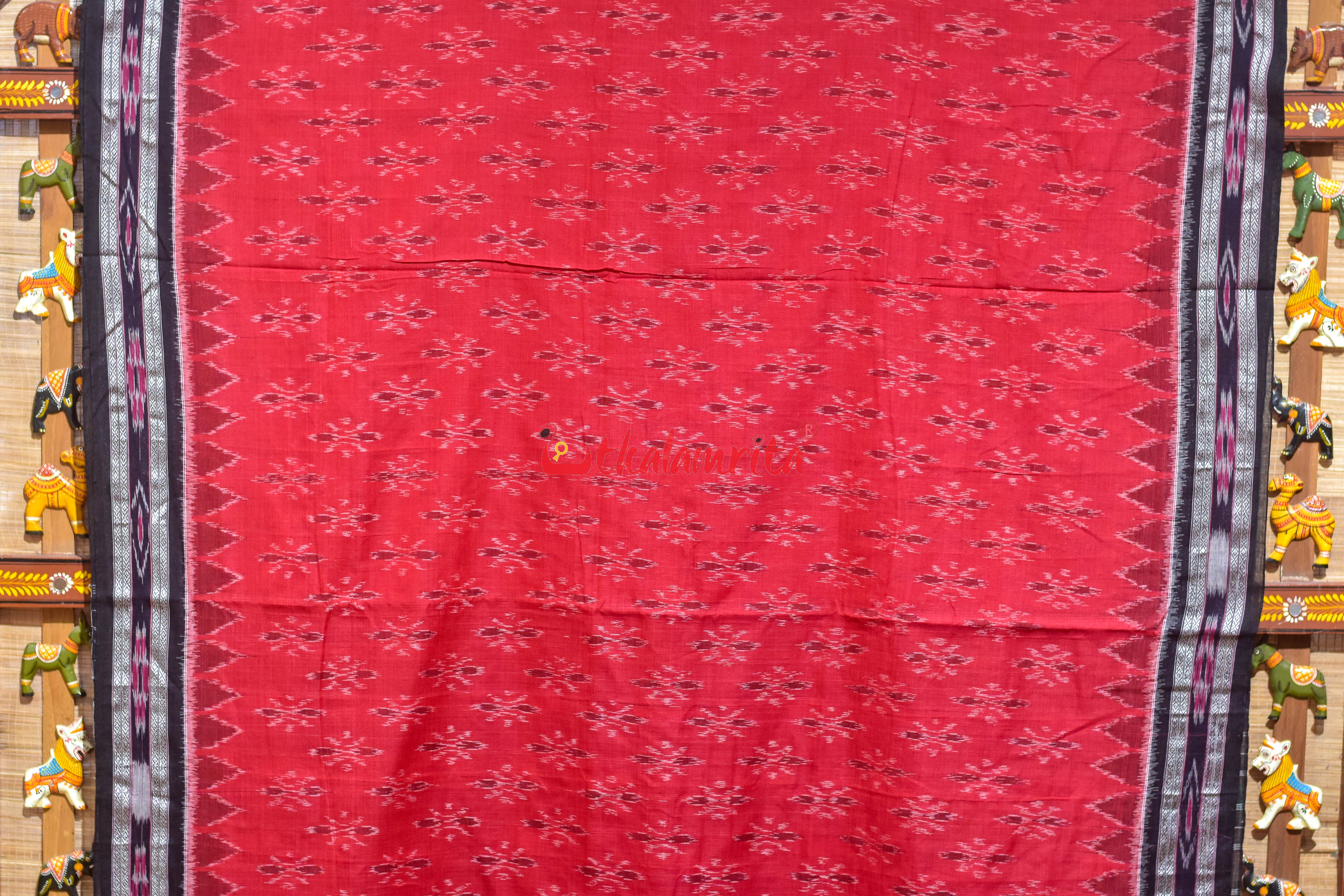 Red Black Damru Khandua Cotton Saree