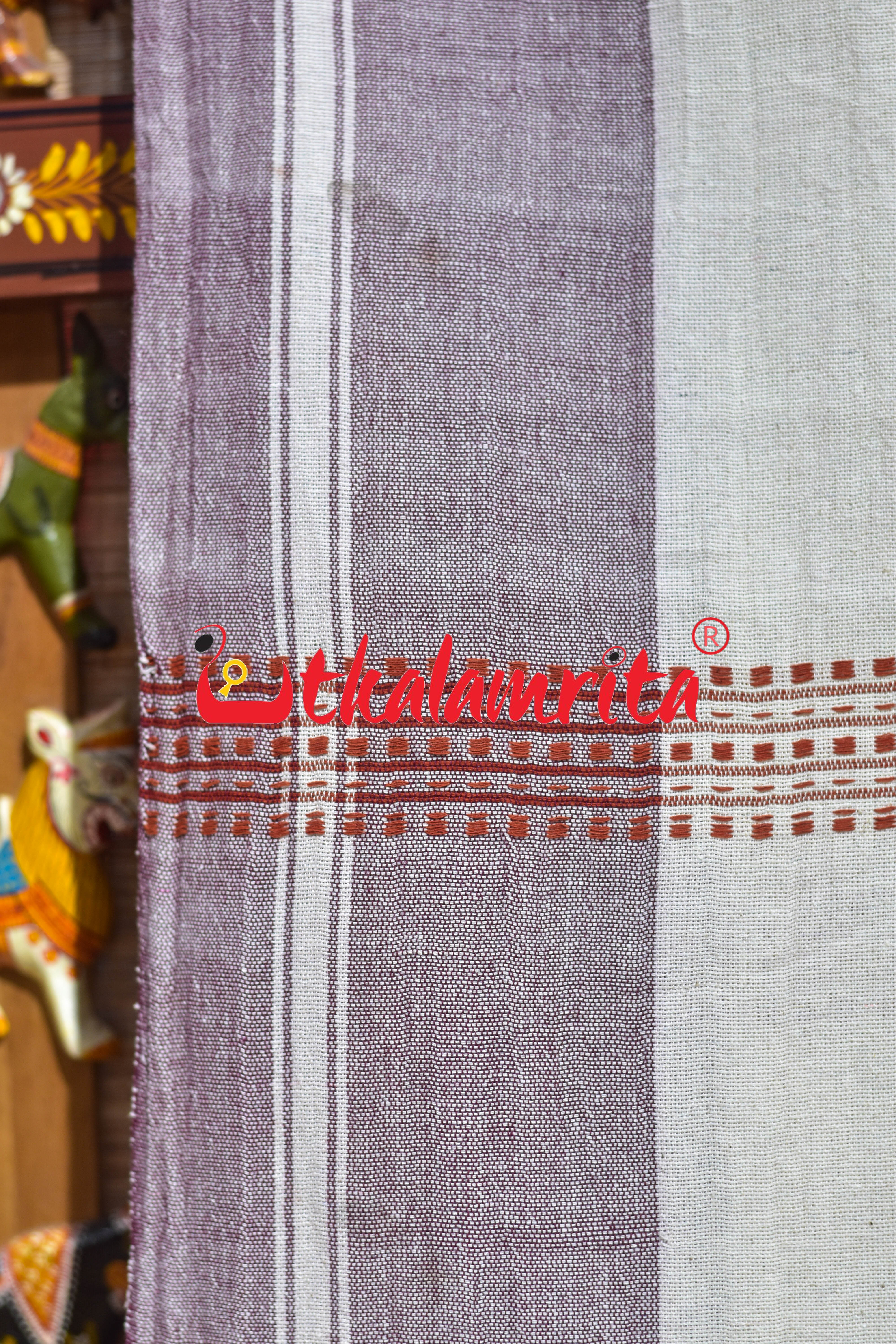 Off White Rust Adibasi Kotpad Cotton Saree