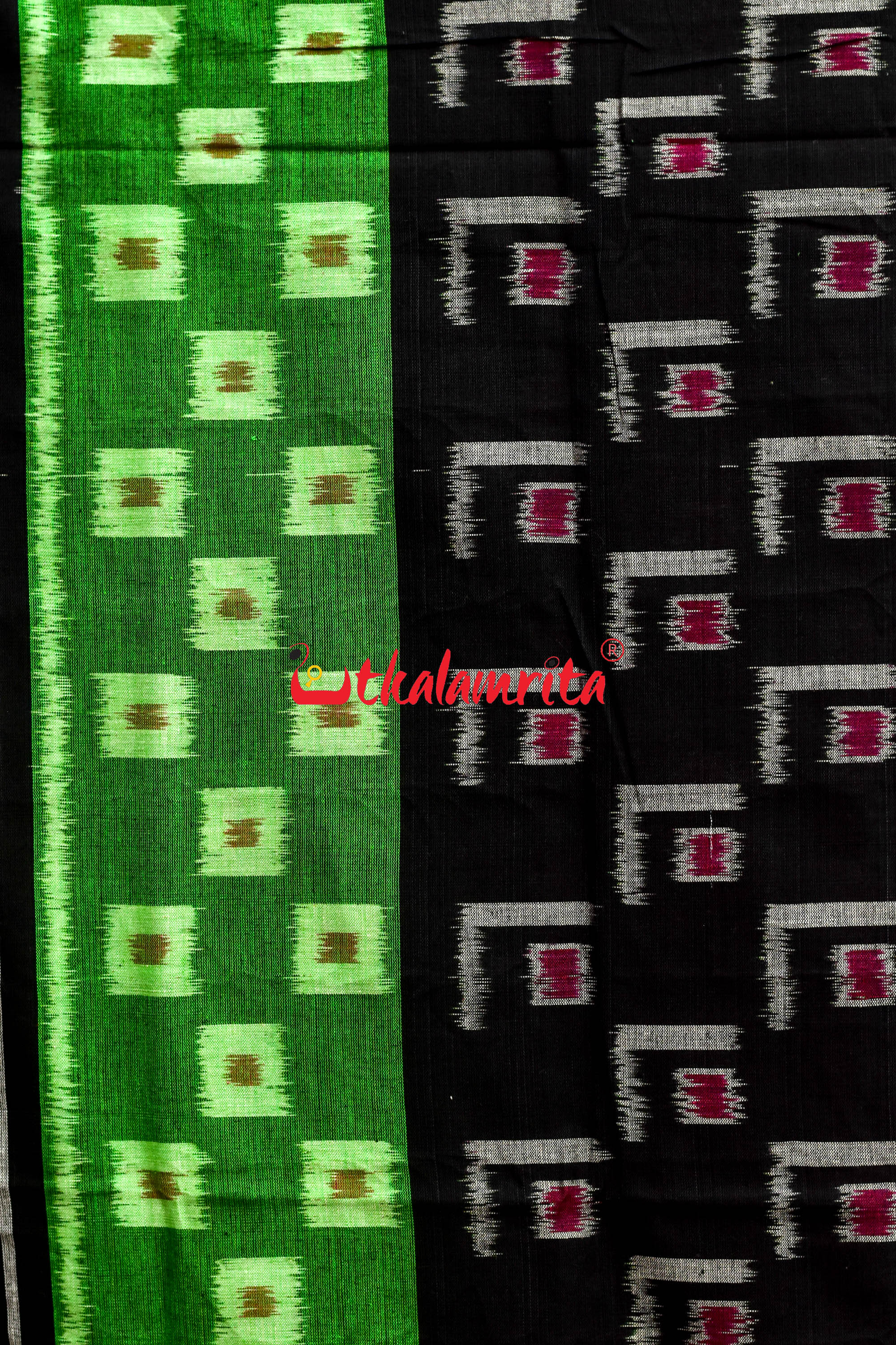 5D Green Middle Chain Khandua Cotton Saree