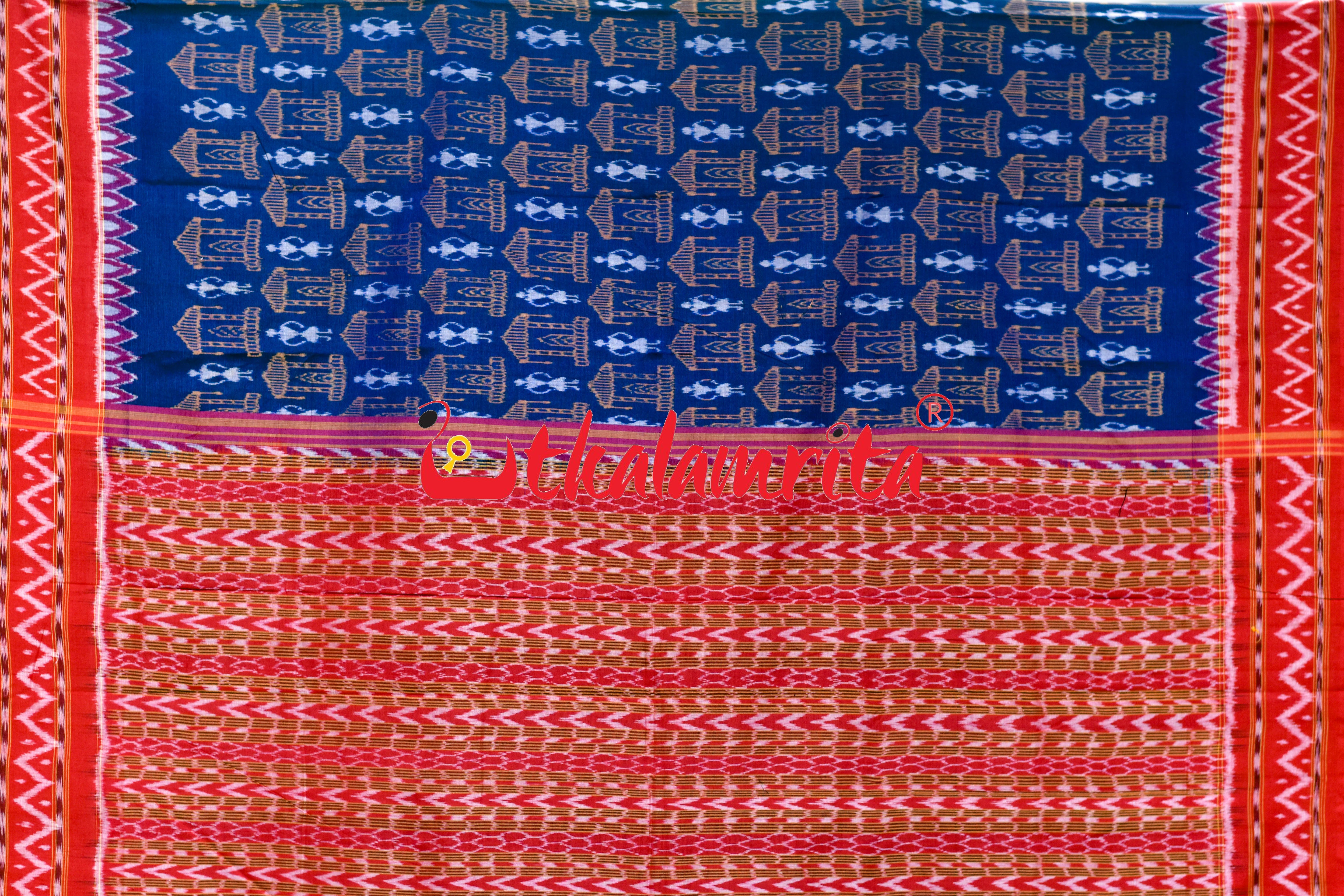 Tribal Blue Red Sambalpur Cotton Saree