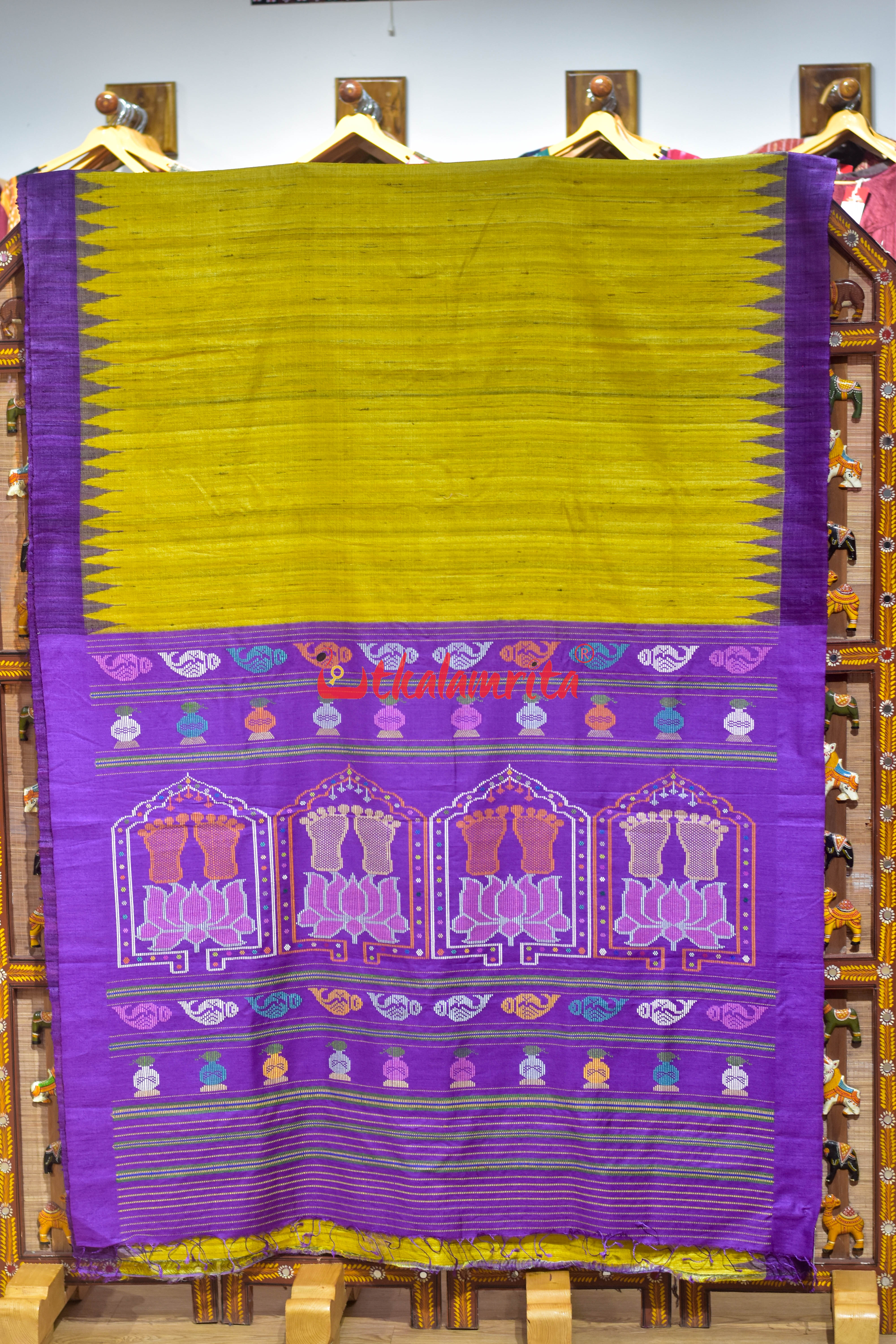 Yellow Violet Laxmi Pada Gopalpur Tussar Silk Saree