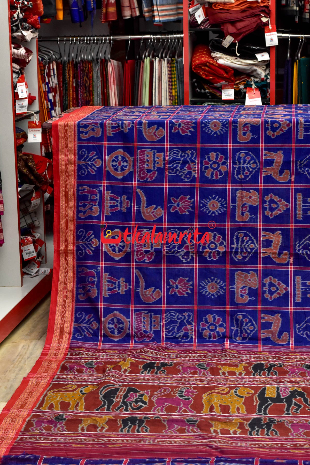 Blueish Red Border Nabakothi Cotton Saree
